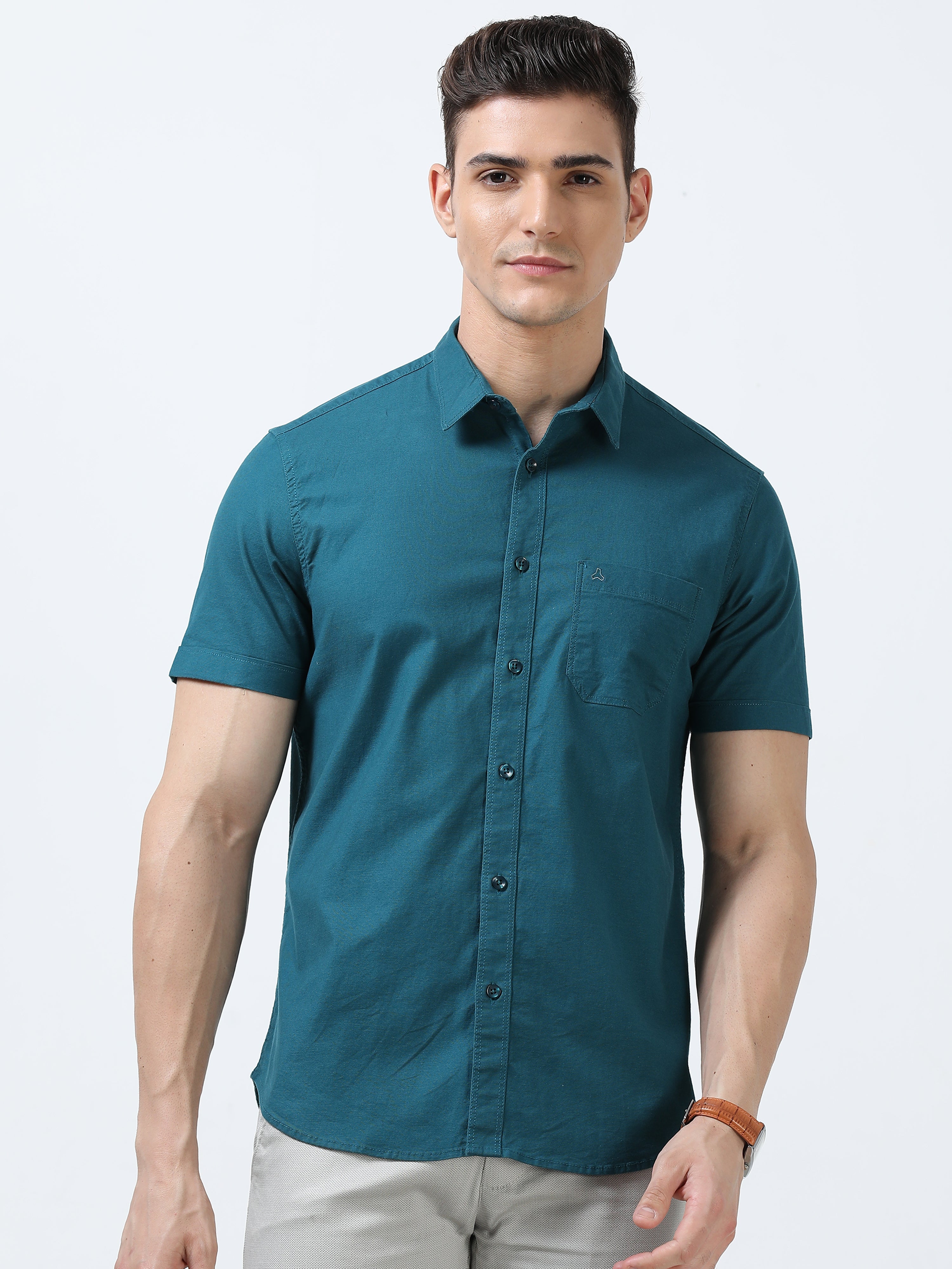 MEN'S P.GREEN-SOLID SLIM FIT SHIRT