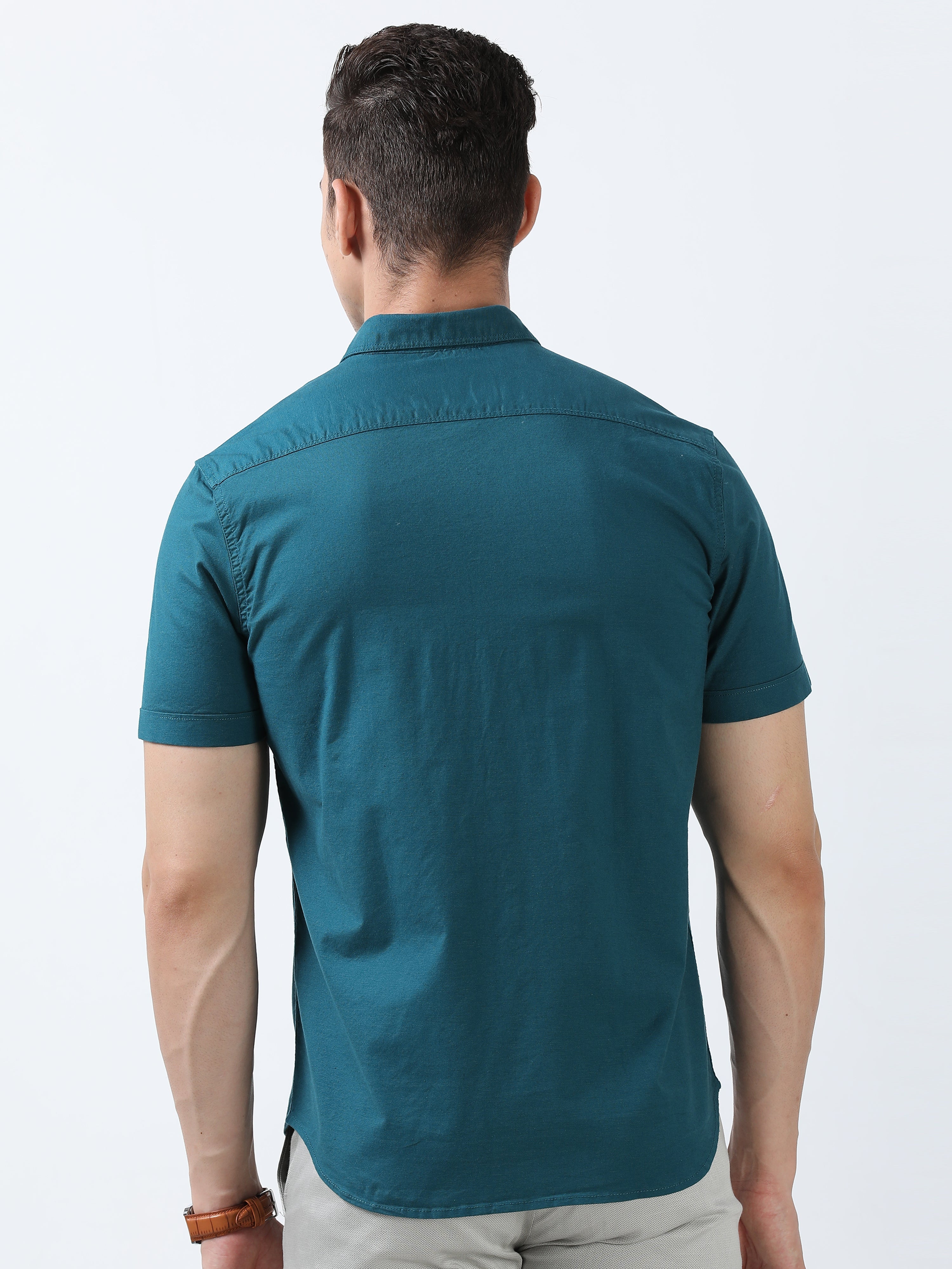 MEN'S P.GREEN-SOLID SLIM FIT SHIRT