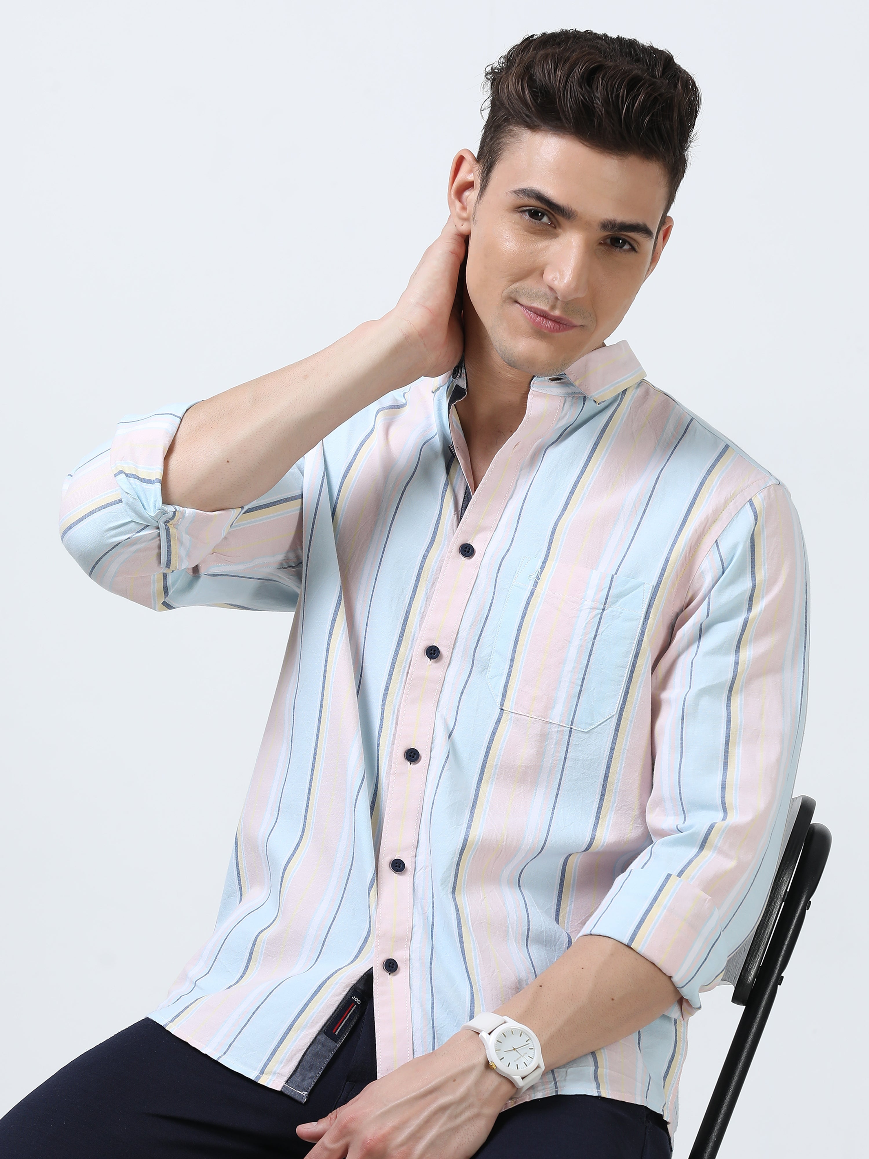 MEN'S PINK STRIPES SLIM FIT SHIRT