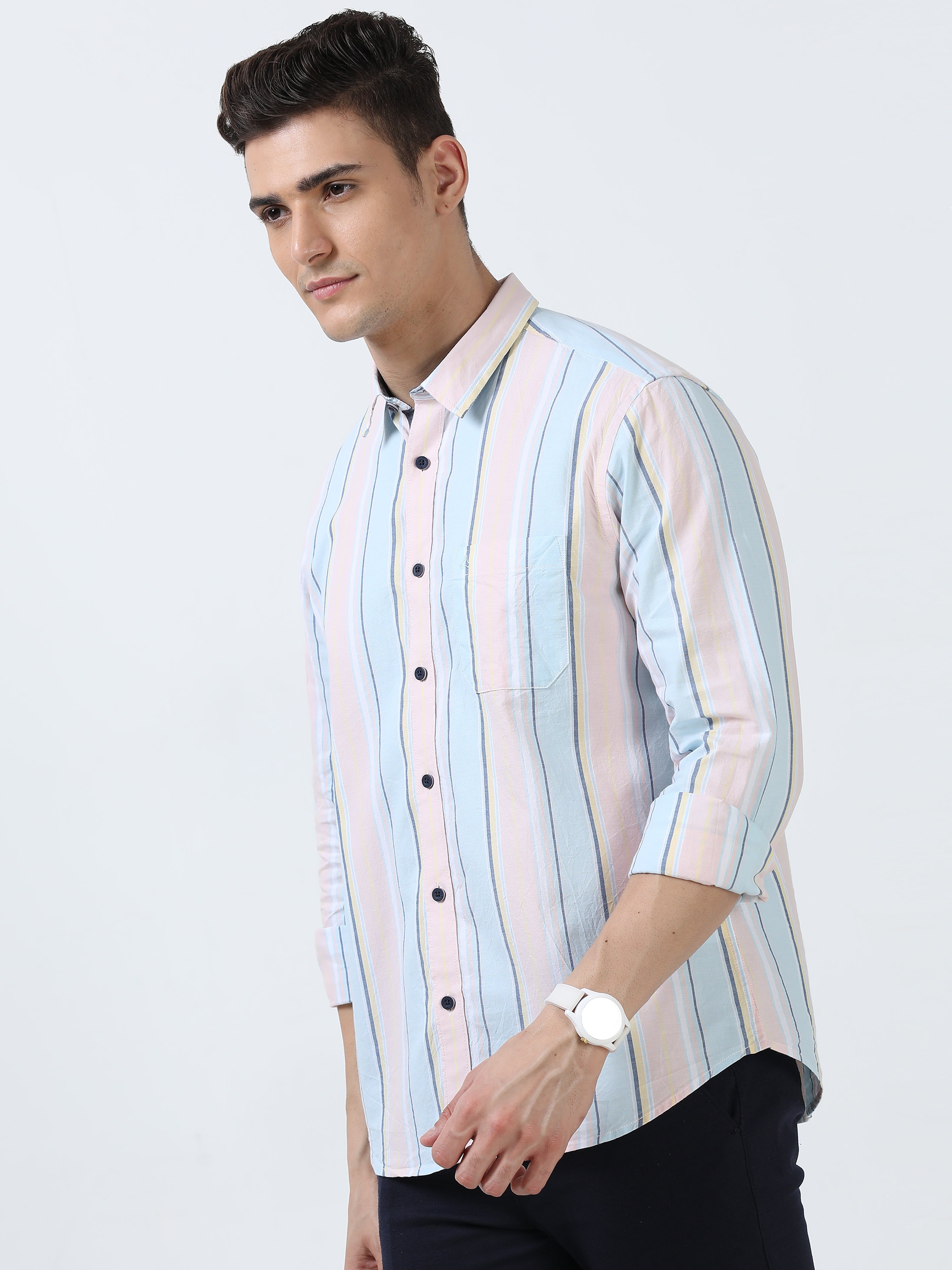 MEN'S PINK STRIPES SLIM FIT SHIRT