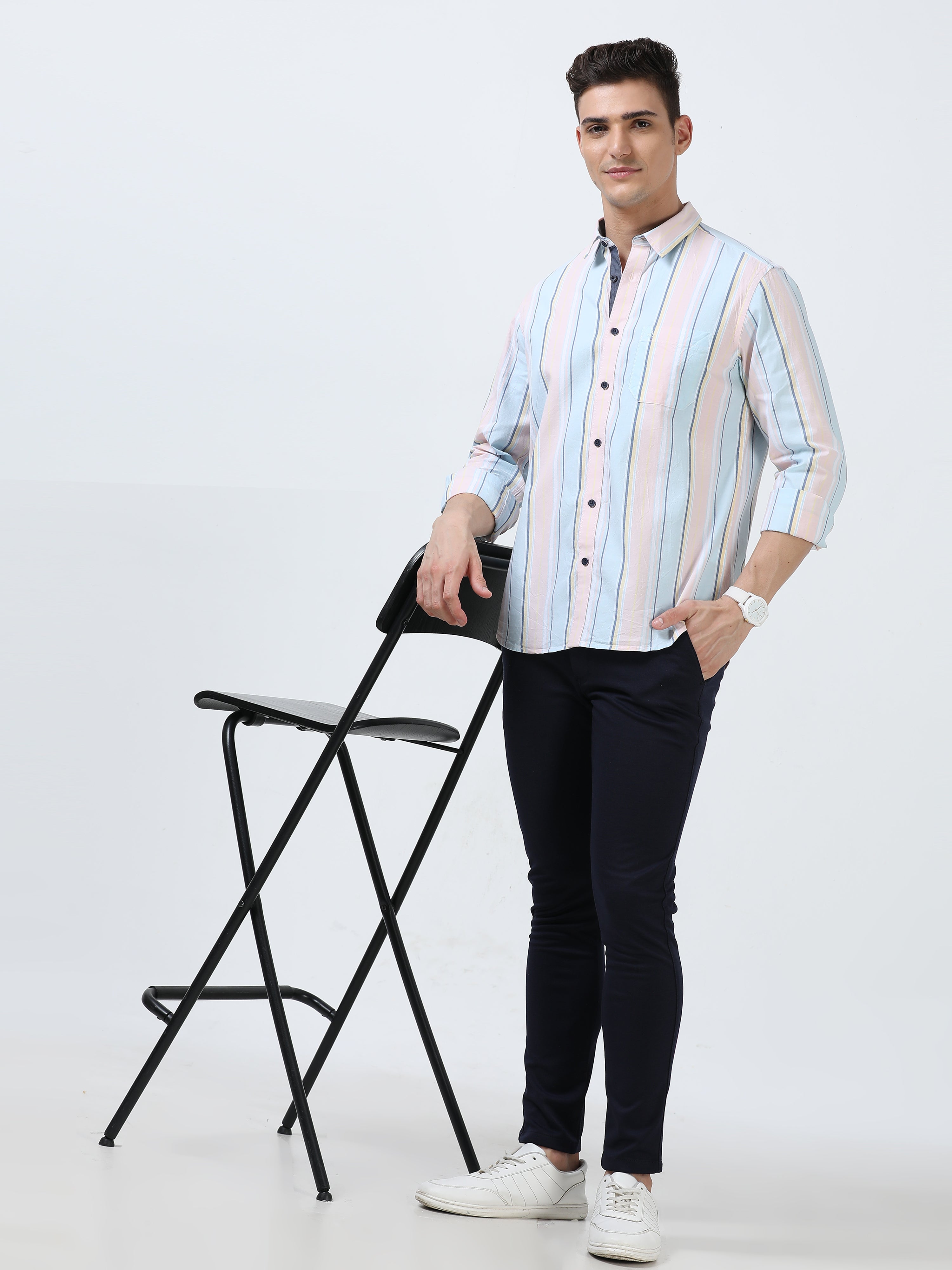 MEN'S PINK STRIPES SLIM FIT SHIRT