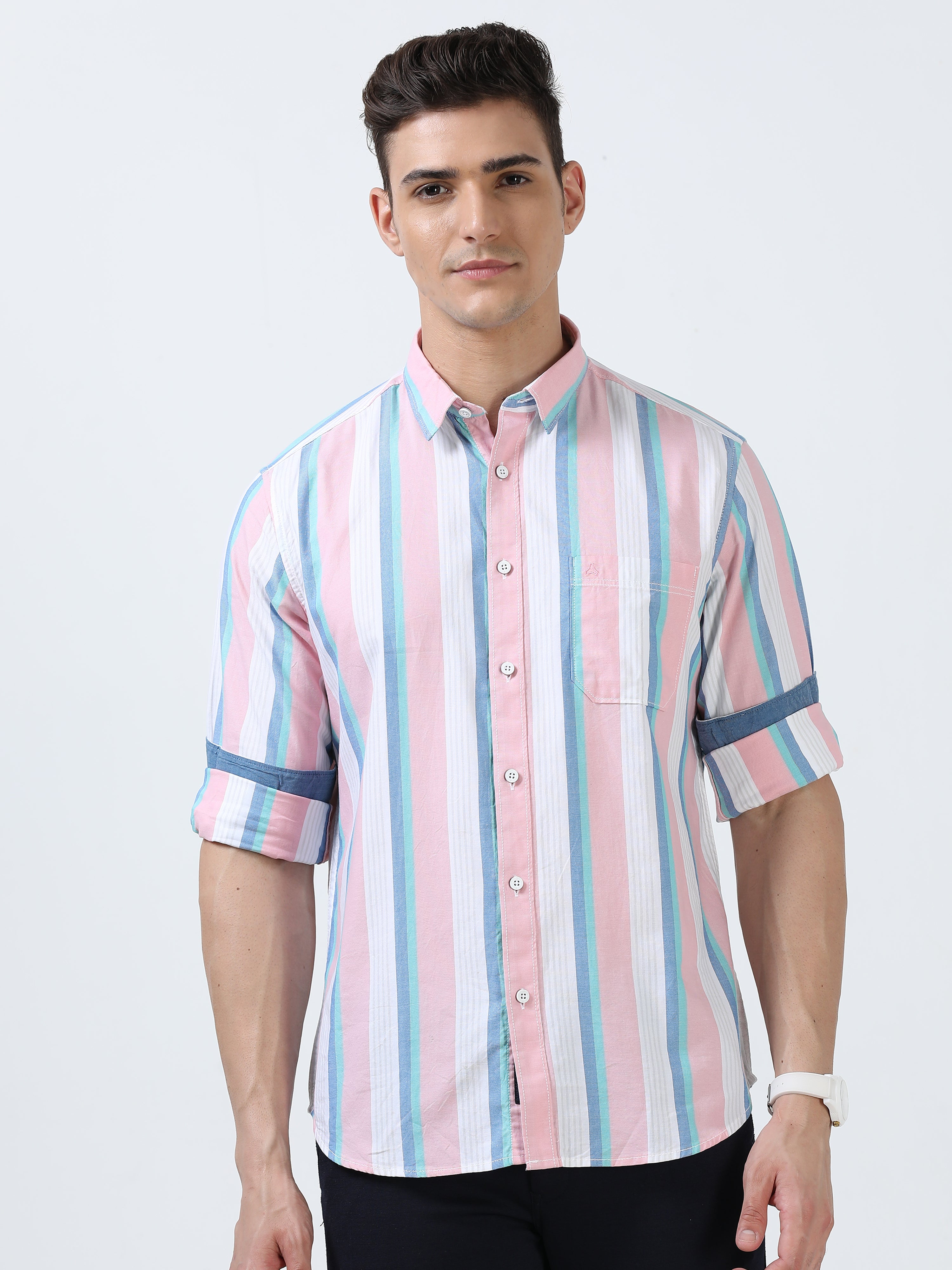 MEN'S PINK STRIPES SLIM FIT SHIRT