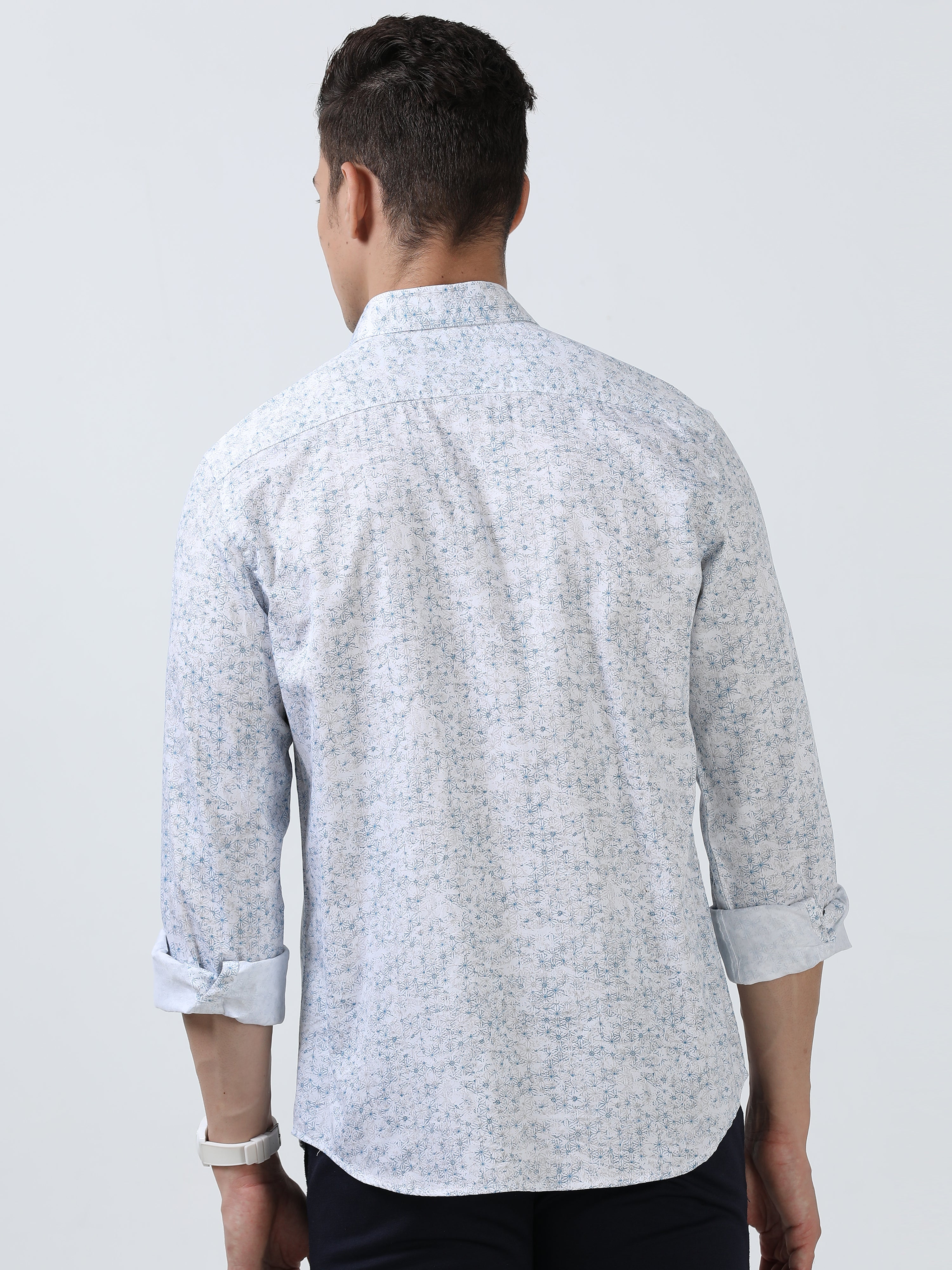 MEN'S WHITE PRINT  SLIM FIT SHIRT