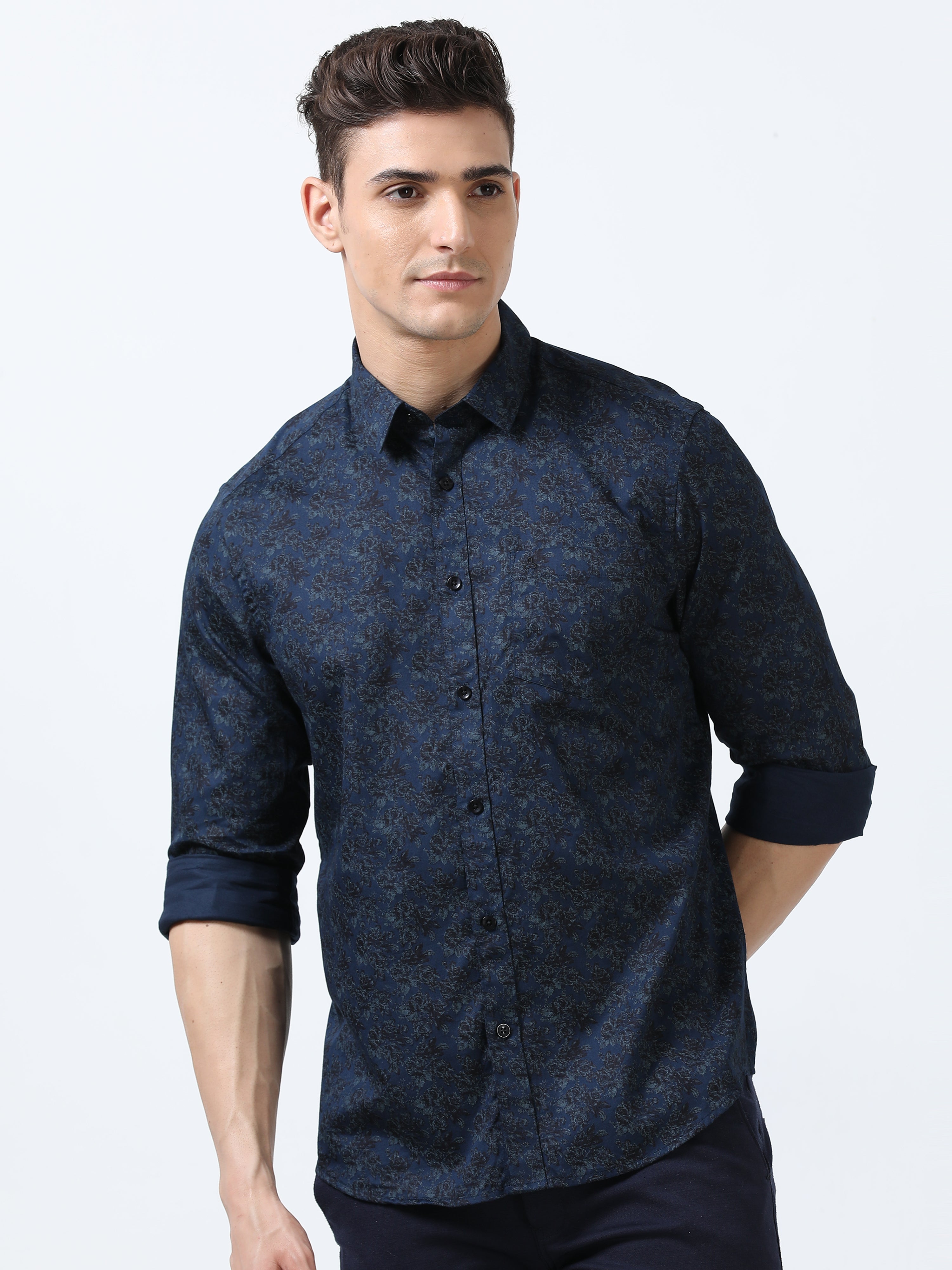 MEN'S NAVY PRINTED SLIM FIT SHIRT