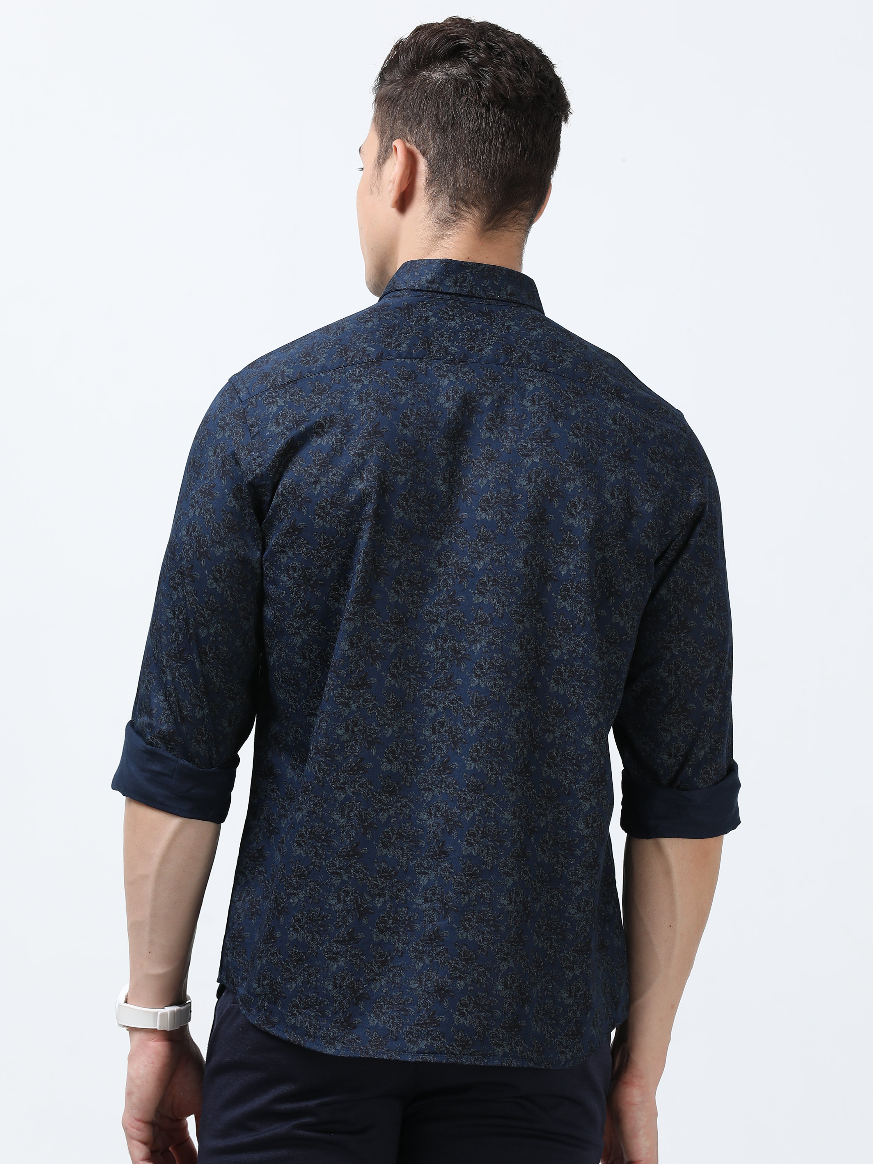 MEN'S NAVY PRINTED SLIM FIT SHIRT