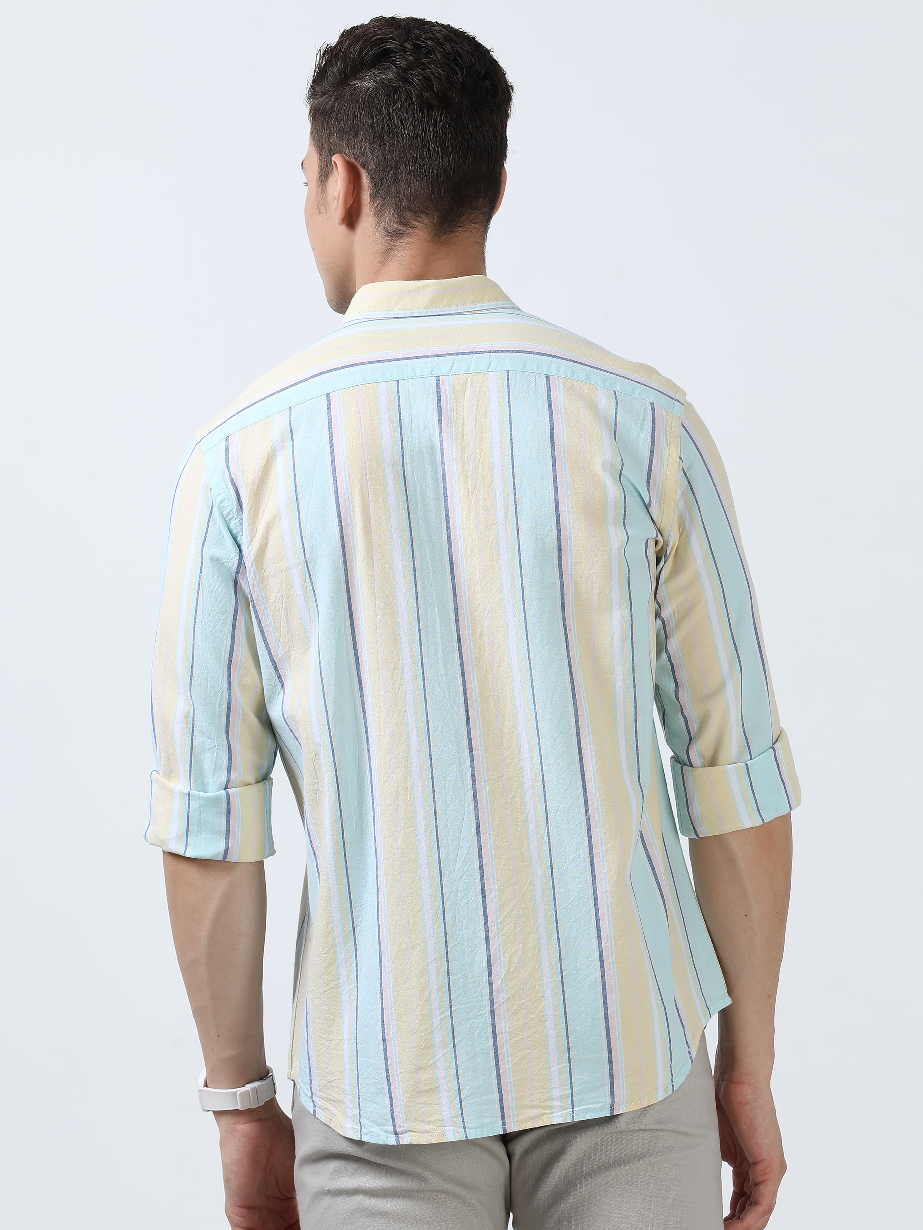 MEN'S YELLOW STRIPES SLIM FIT SHIRT