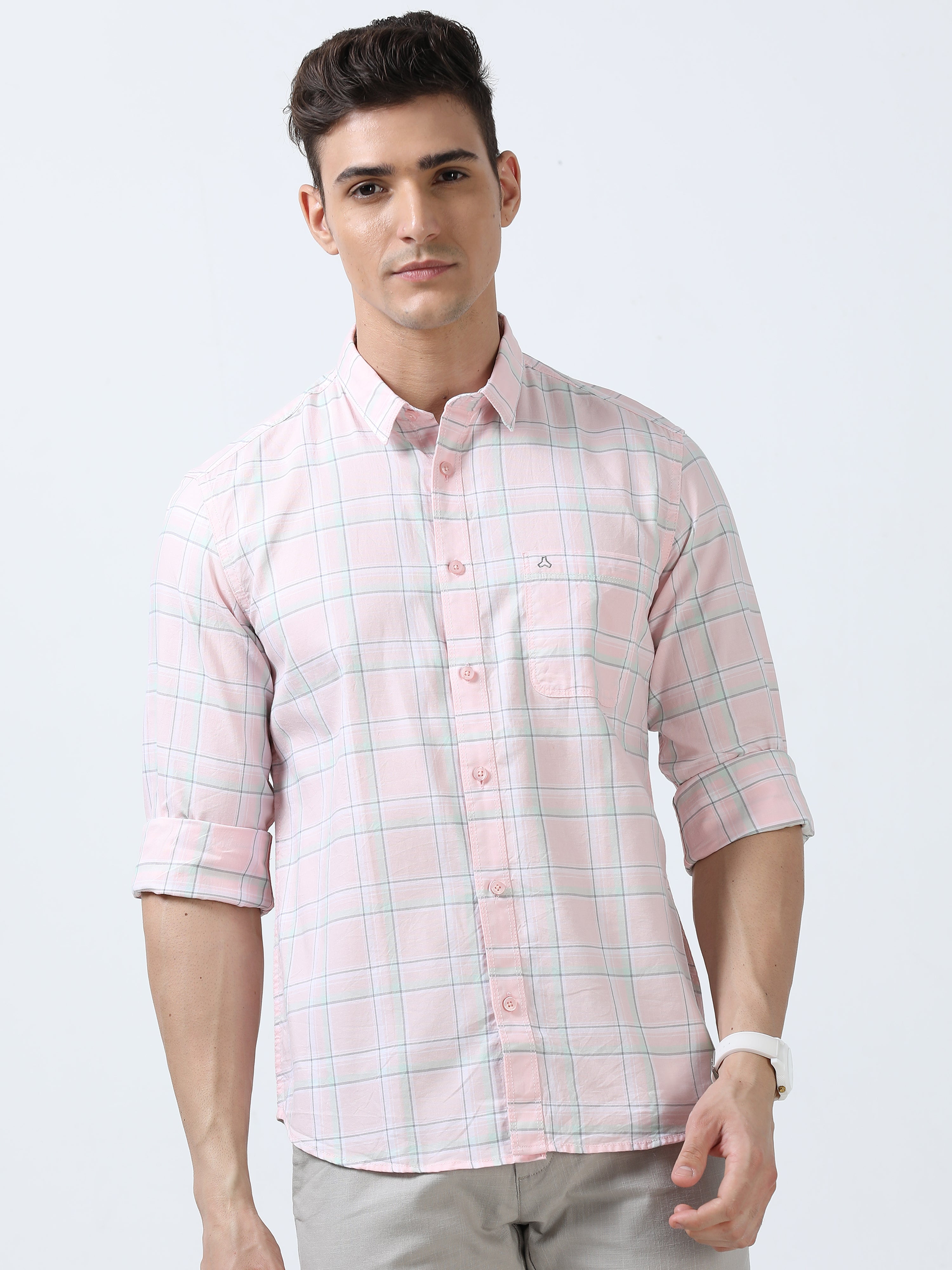 MEN'S LT.PINK CHECKS SLIM FIT SHIRT