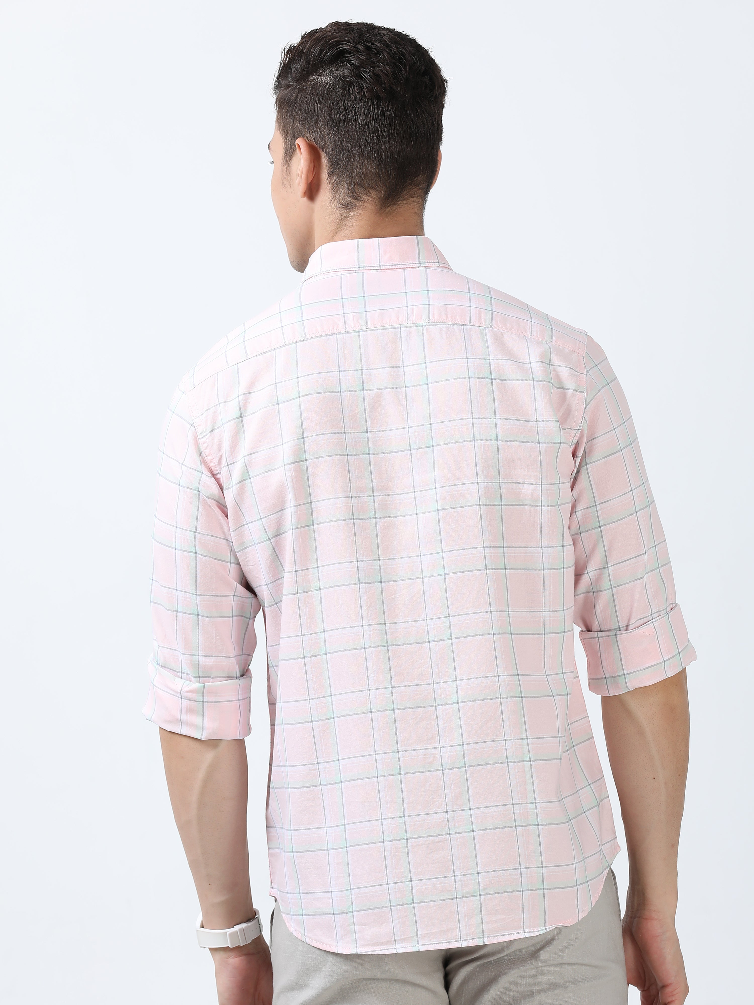 MEN'S LT.PINK CHECKS SLIM FIT SHIRT