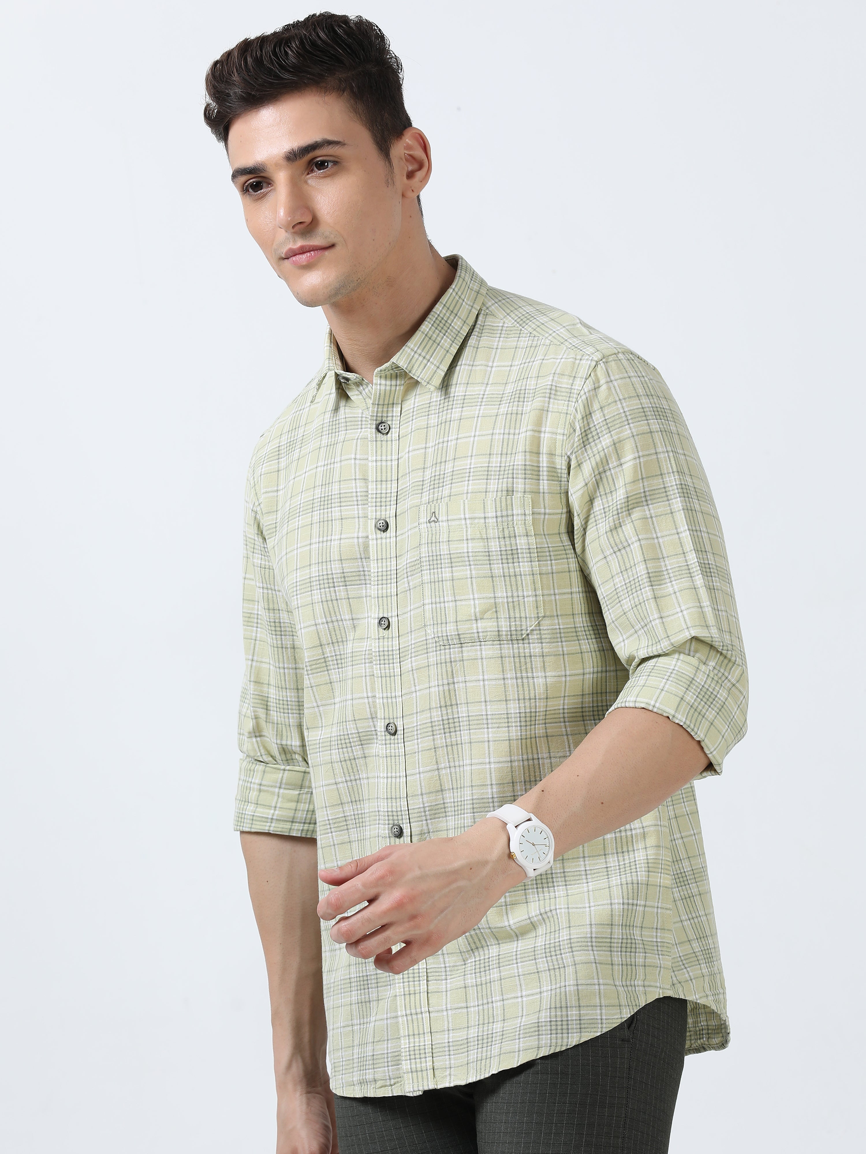 MEN'S GREEN CHECKED  SLIM FIT SHIRT