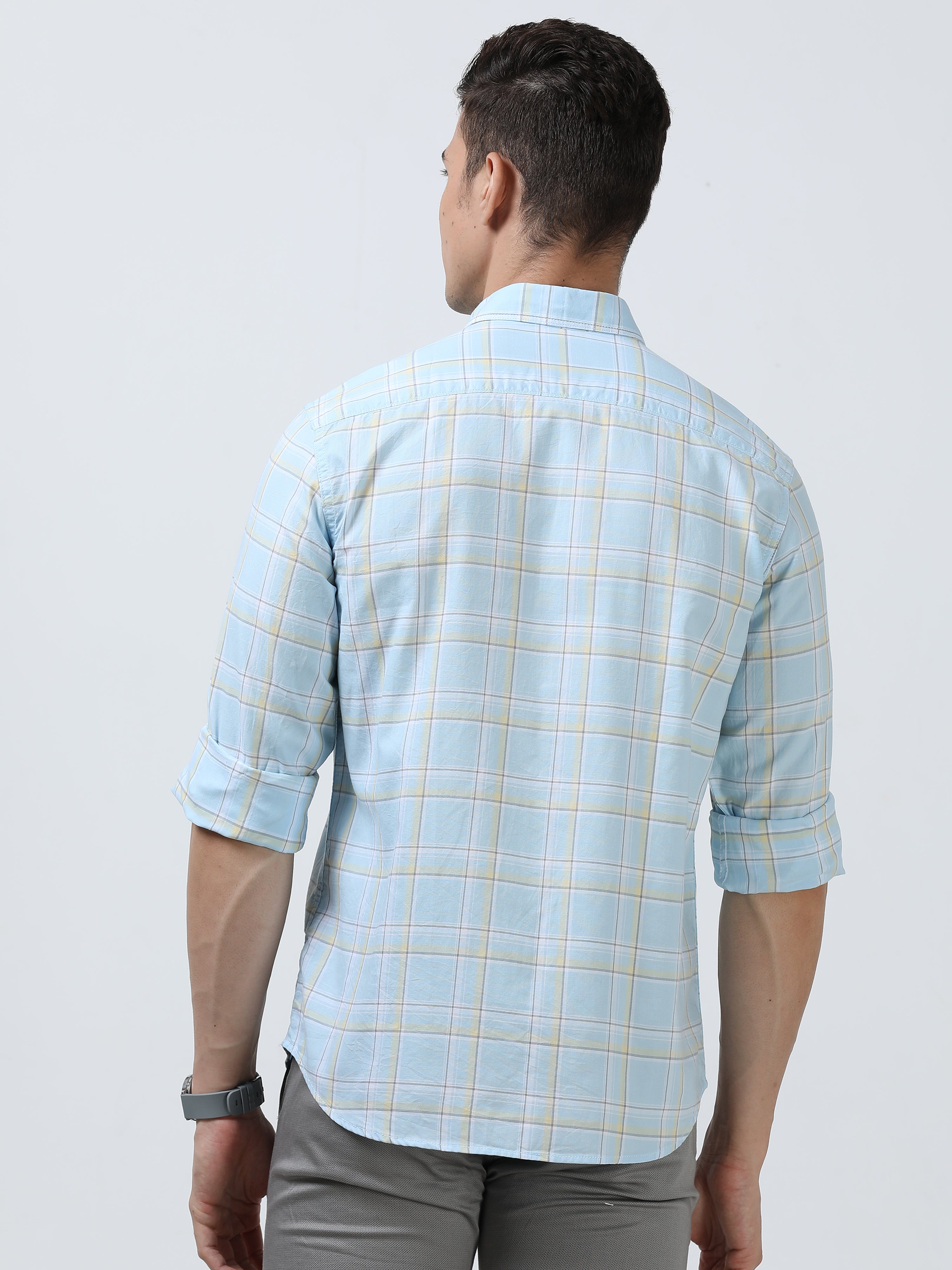 MEN'S LT.BLUE CHECKS  SLIM FIT SHIRT