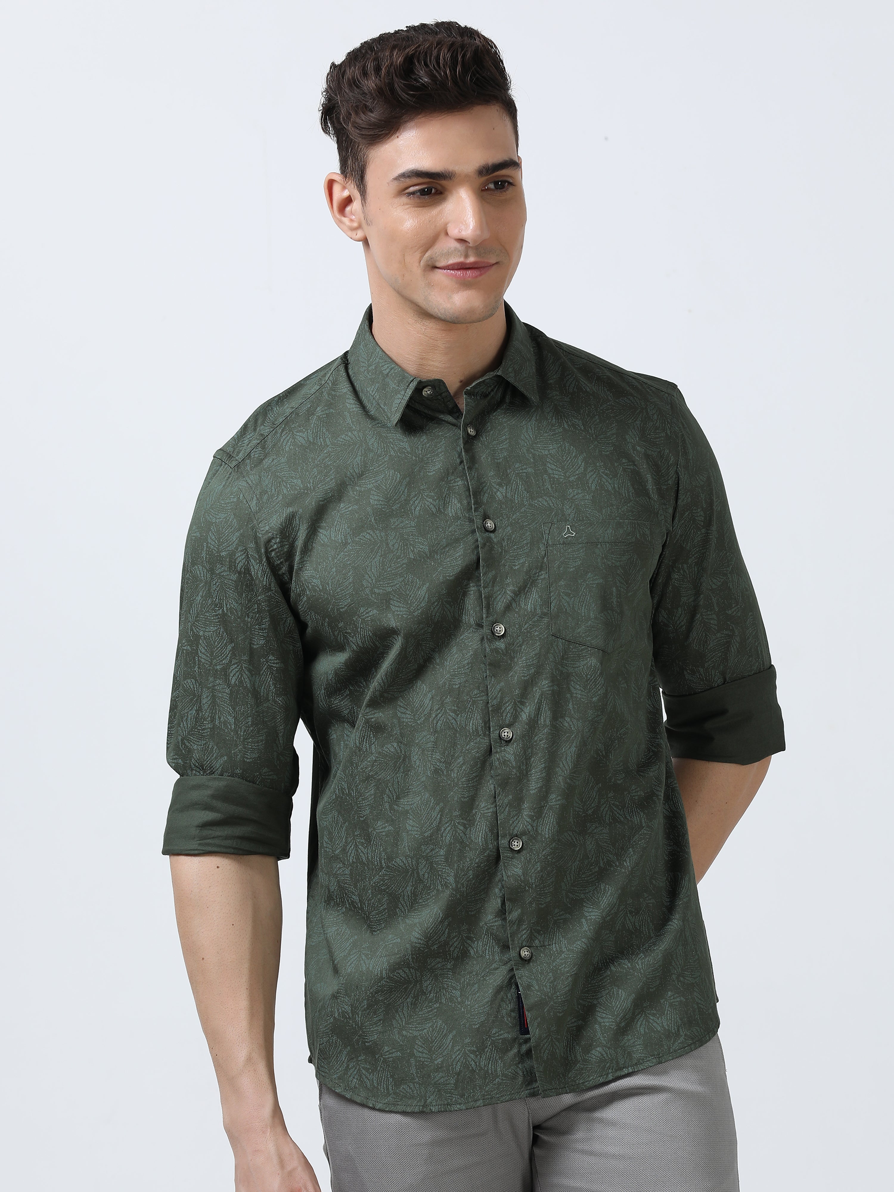 MEN'S GREEN PRINTED SLIM FIT SHIRT