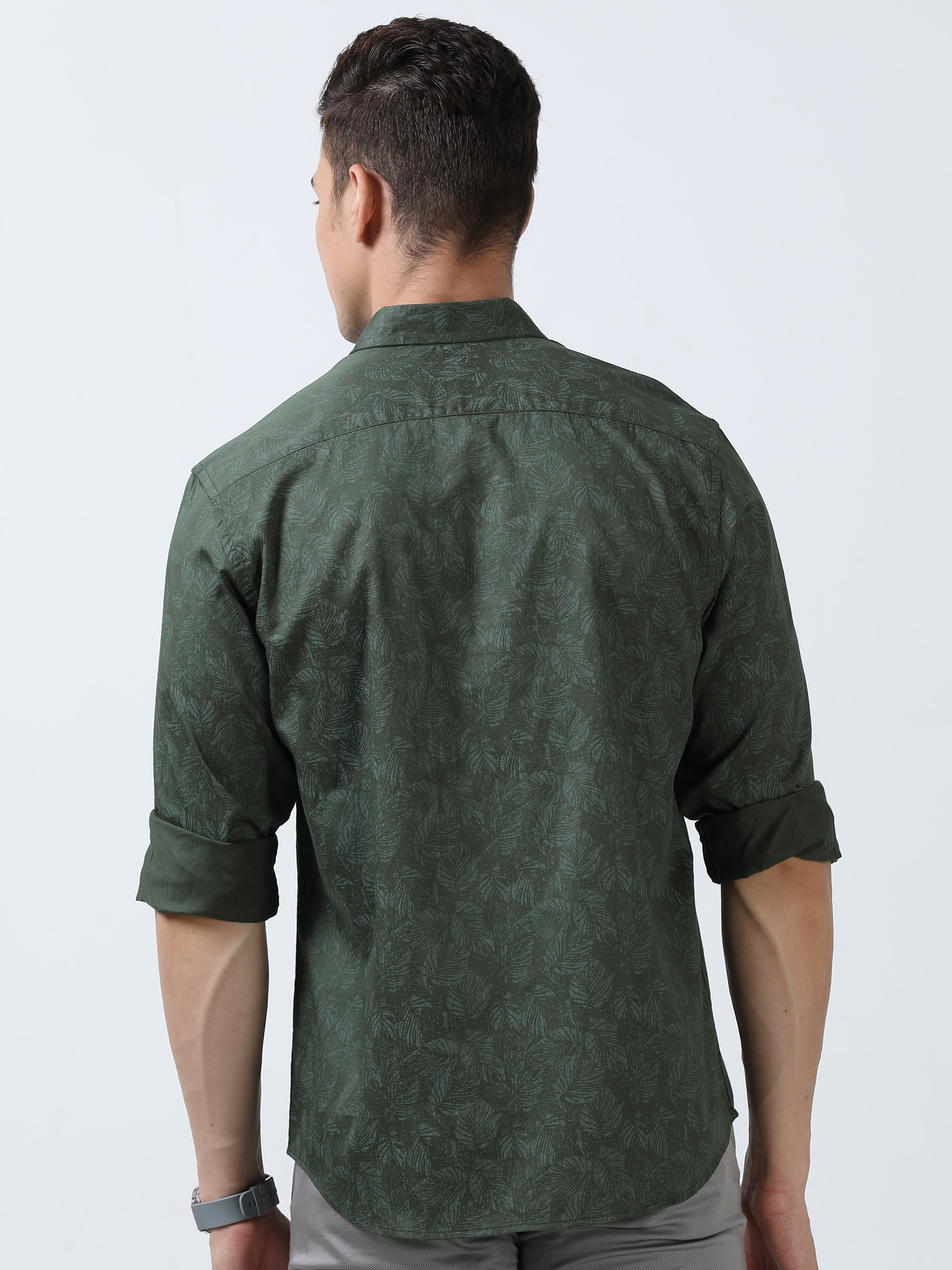 MEN'S GREEN PRINTED SLIM FIT SHIRT