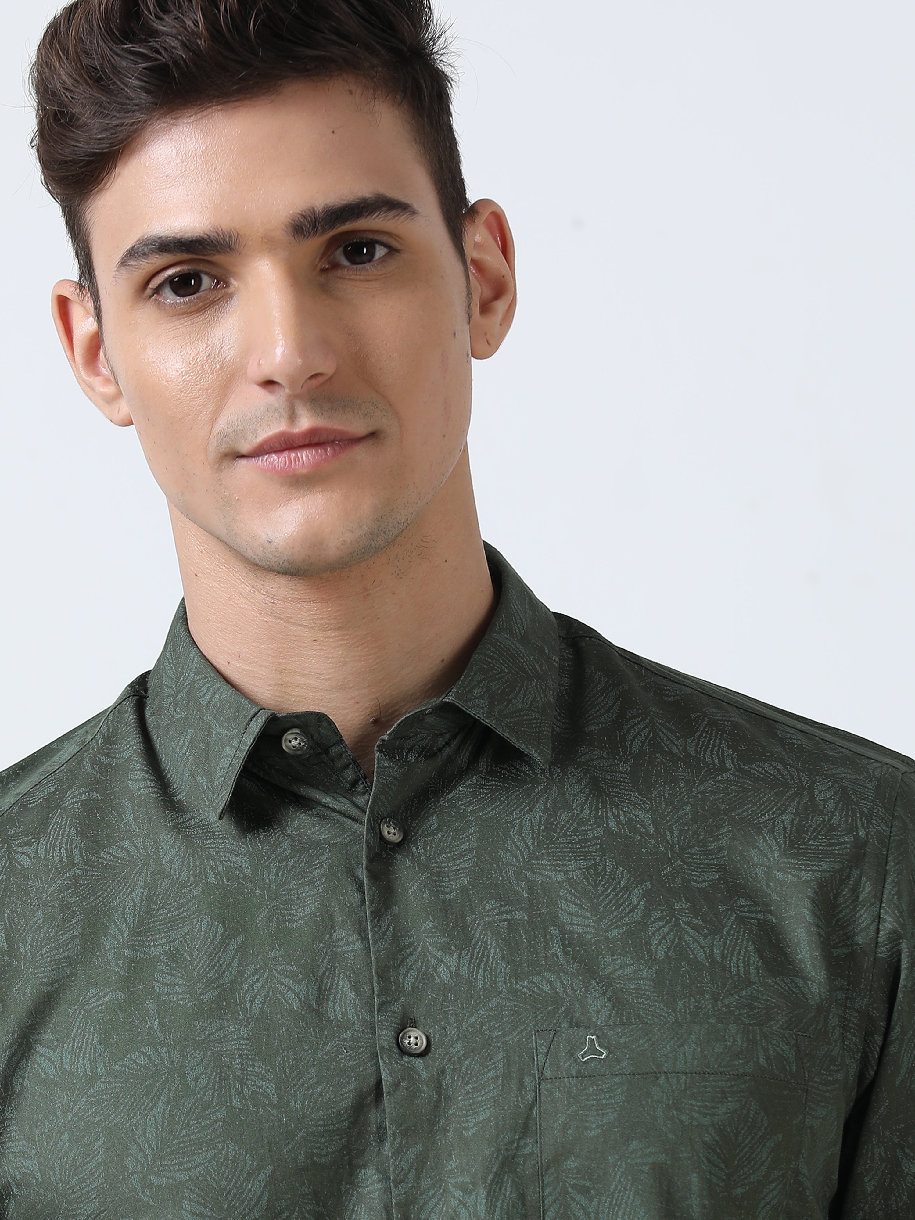 MEN'S GREEN PRINTED SLIM FIT SHIRT