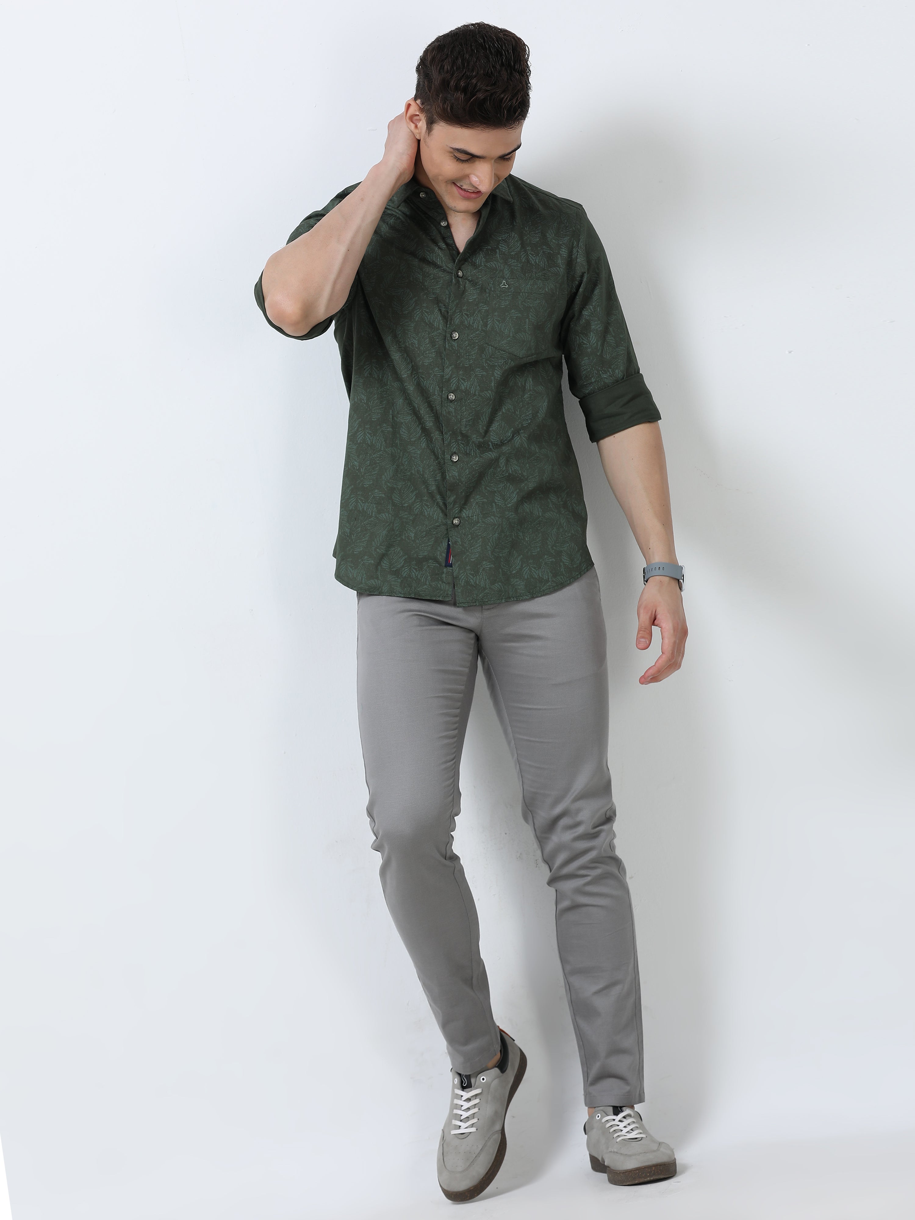 MEN'S GREEN PRINTED SLIM FIT SHIRT