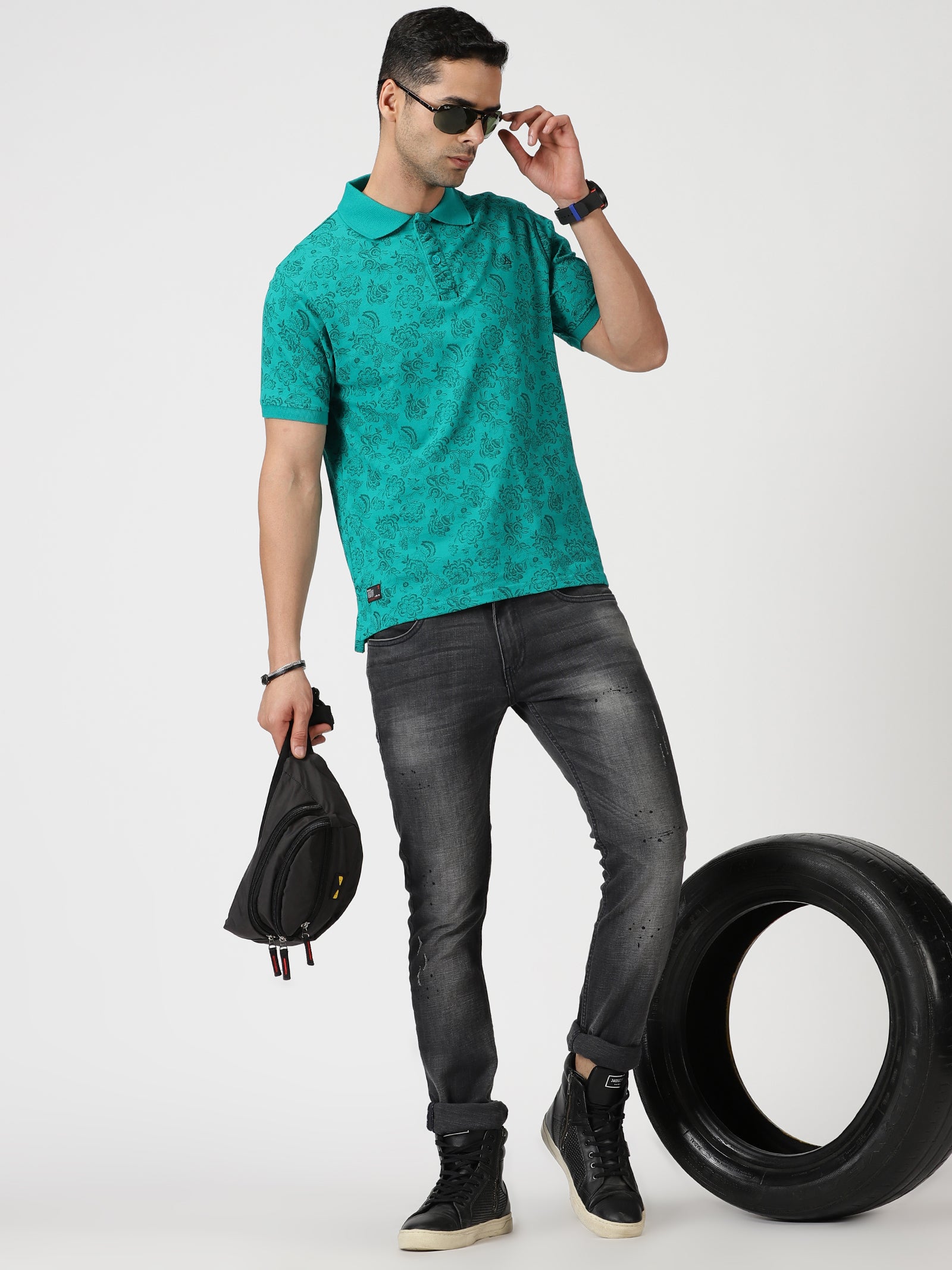 MEN'S LT GREEN PRINT SLIM FIT T SHIRT