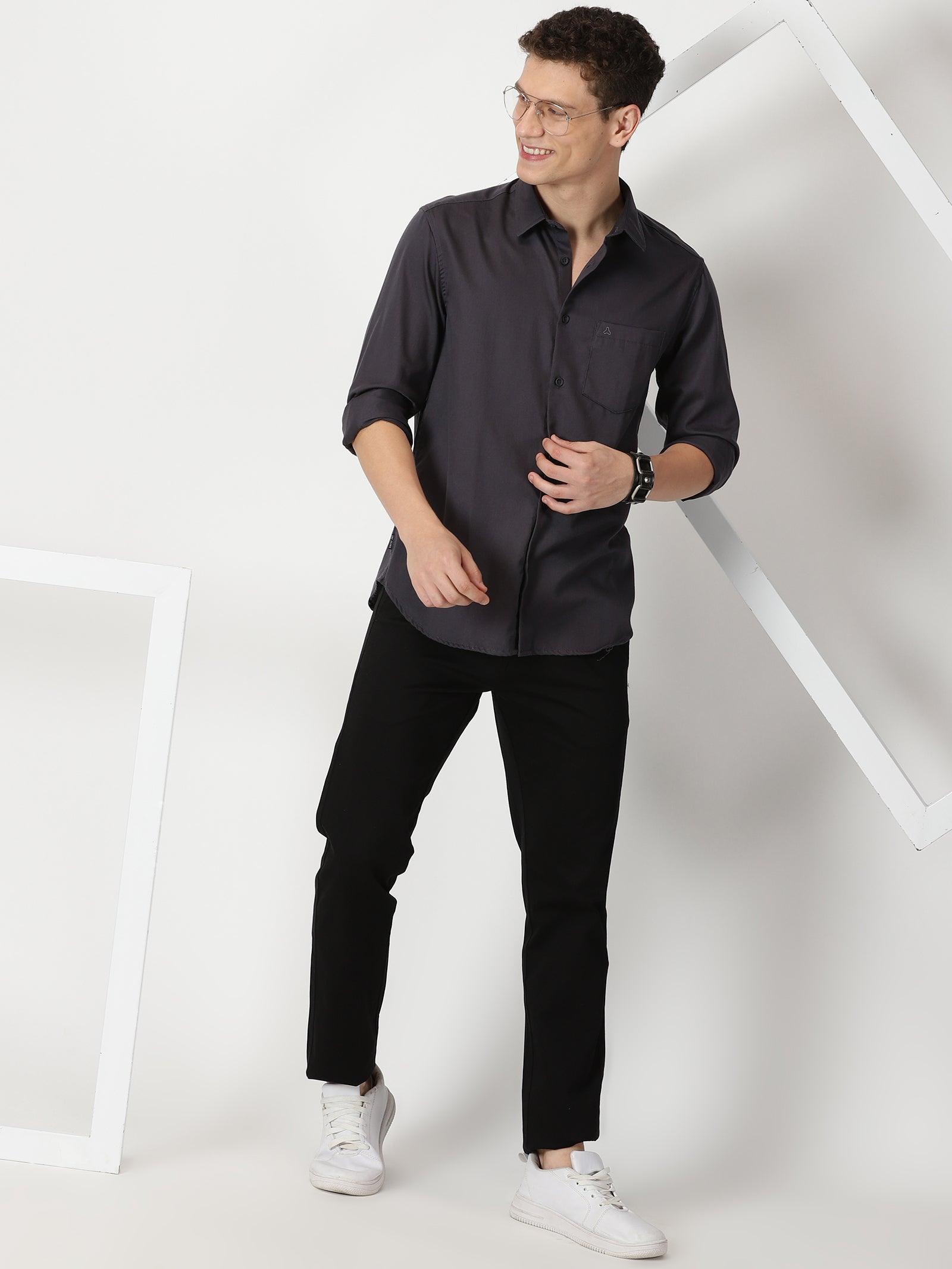 MEN'S DK GREY PLAIN SLIM FIT SHIRT