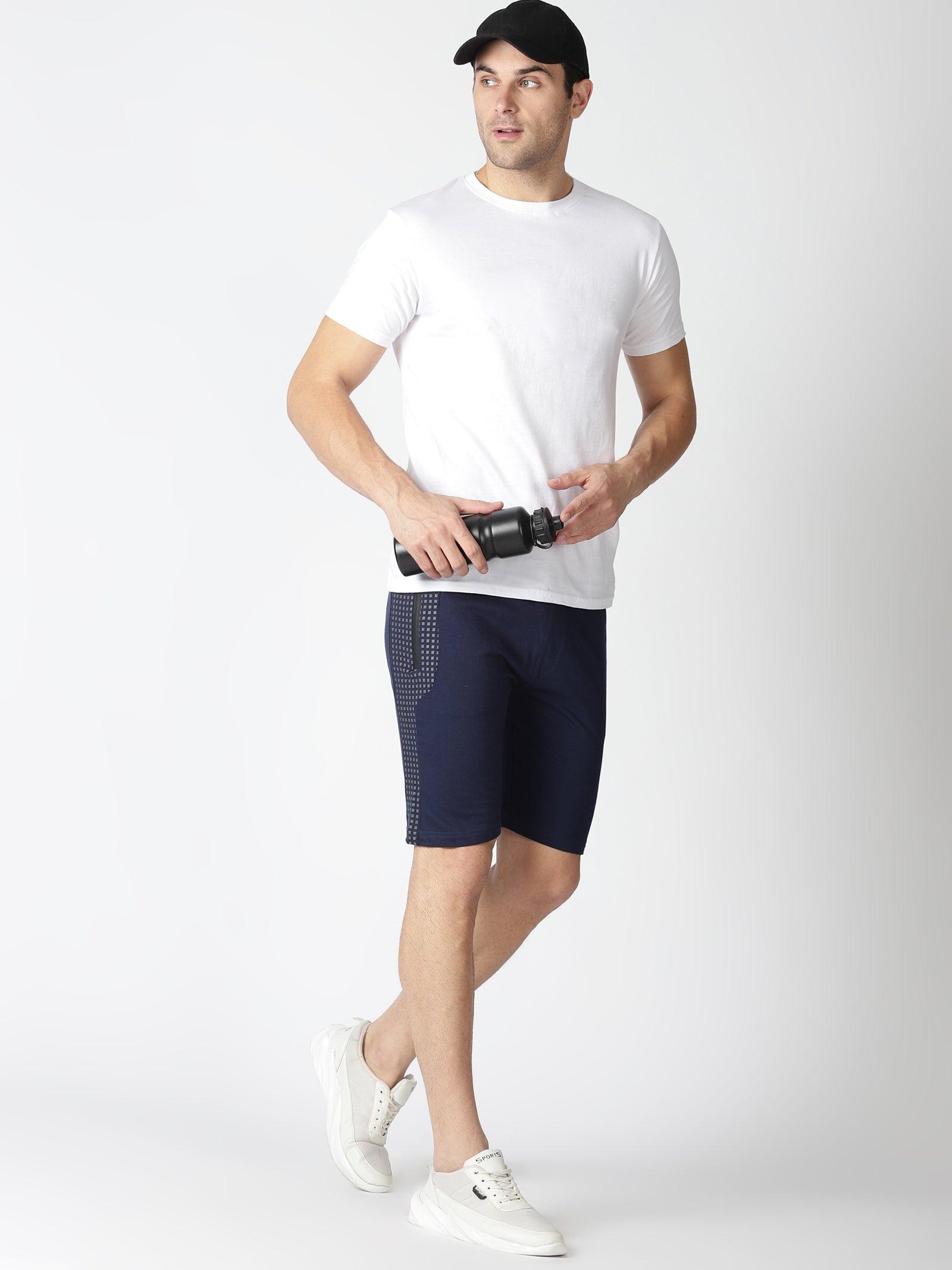 MEN'S NAVY SOLID REGULAR FIT KNITTED SHORTS