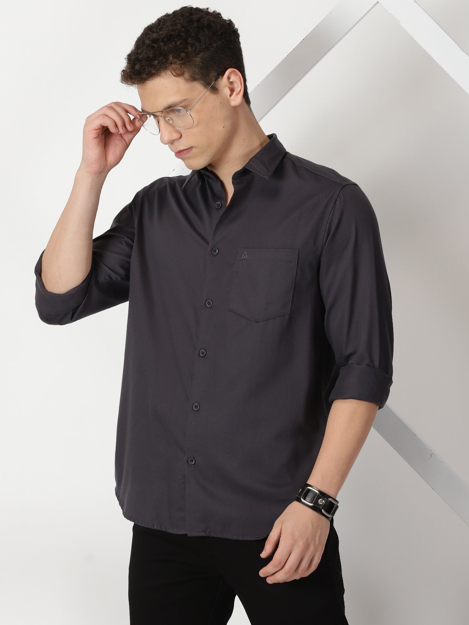 MEN'S DK GREY PLAIN SLIM FIT SHIRT