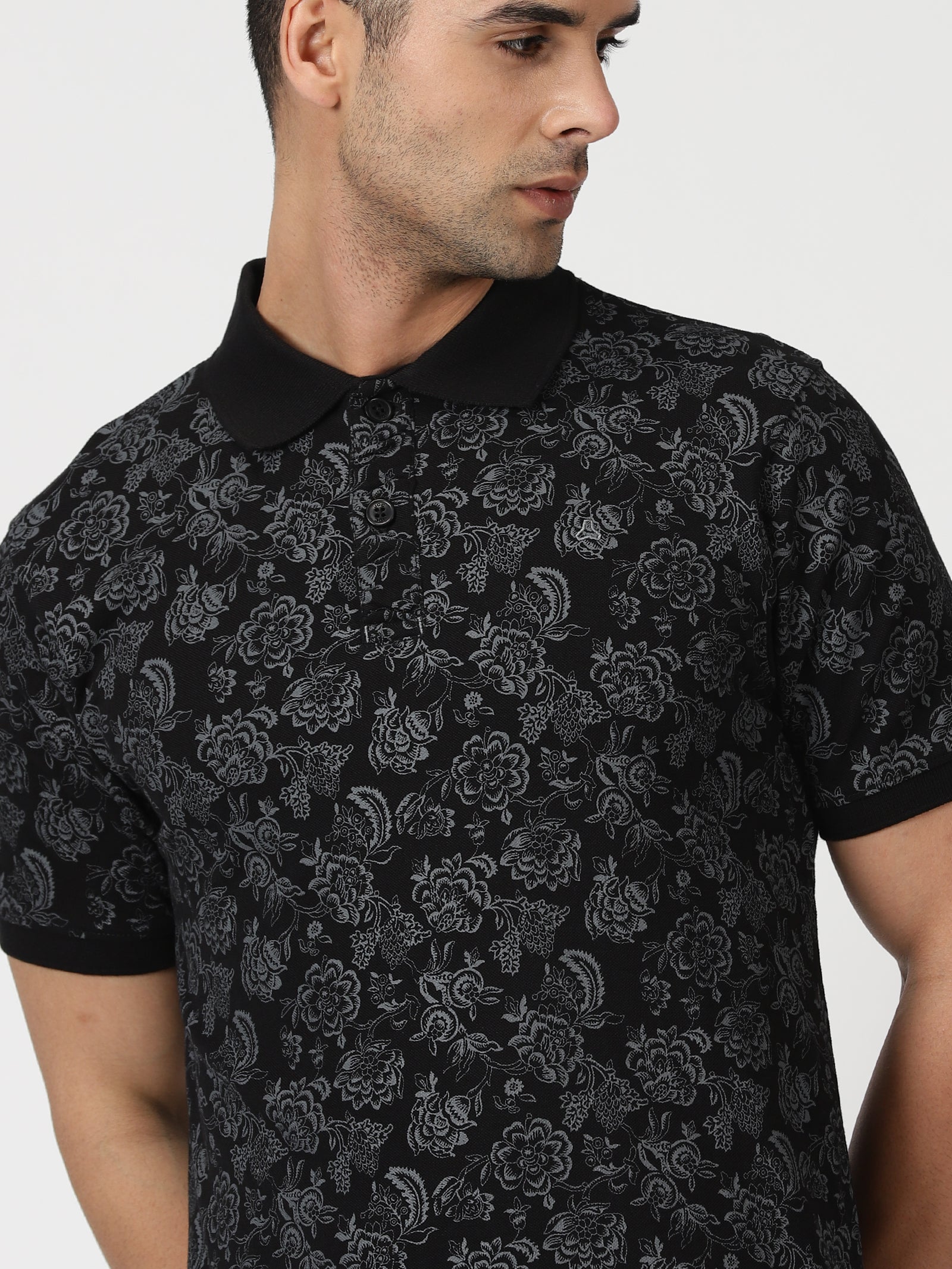 MEN'S LT BLACK PRINT SLIM FIT T SHIRT