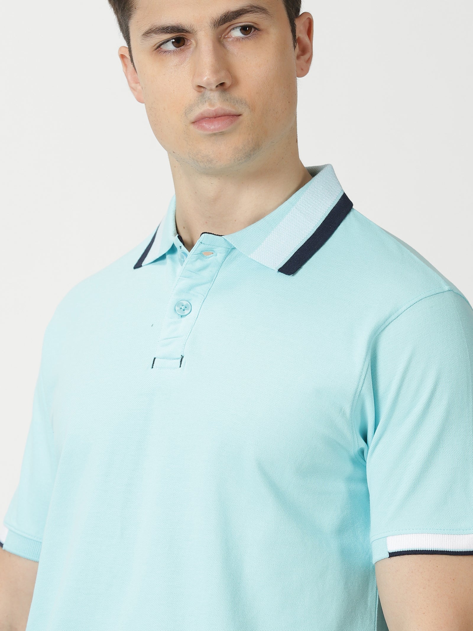 MEN'S BLUE SOLID SLIM FIT POLO T SHIRT