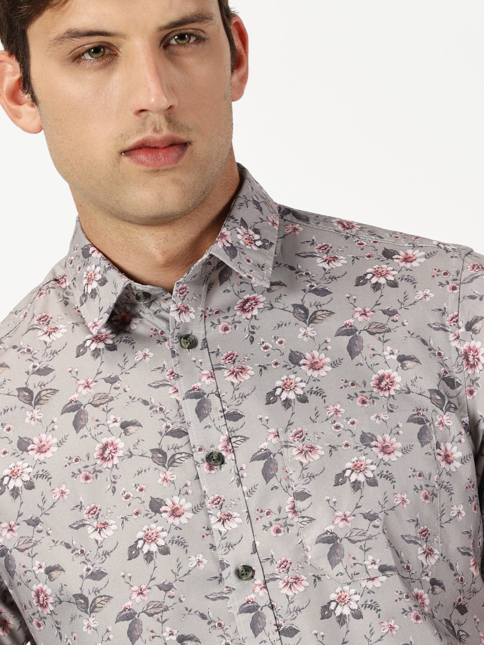 MEN'S LT BROWN PRINT SLIM FIT SHIRT