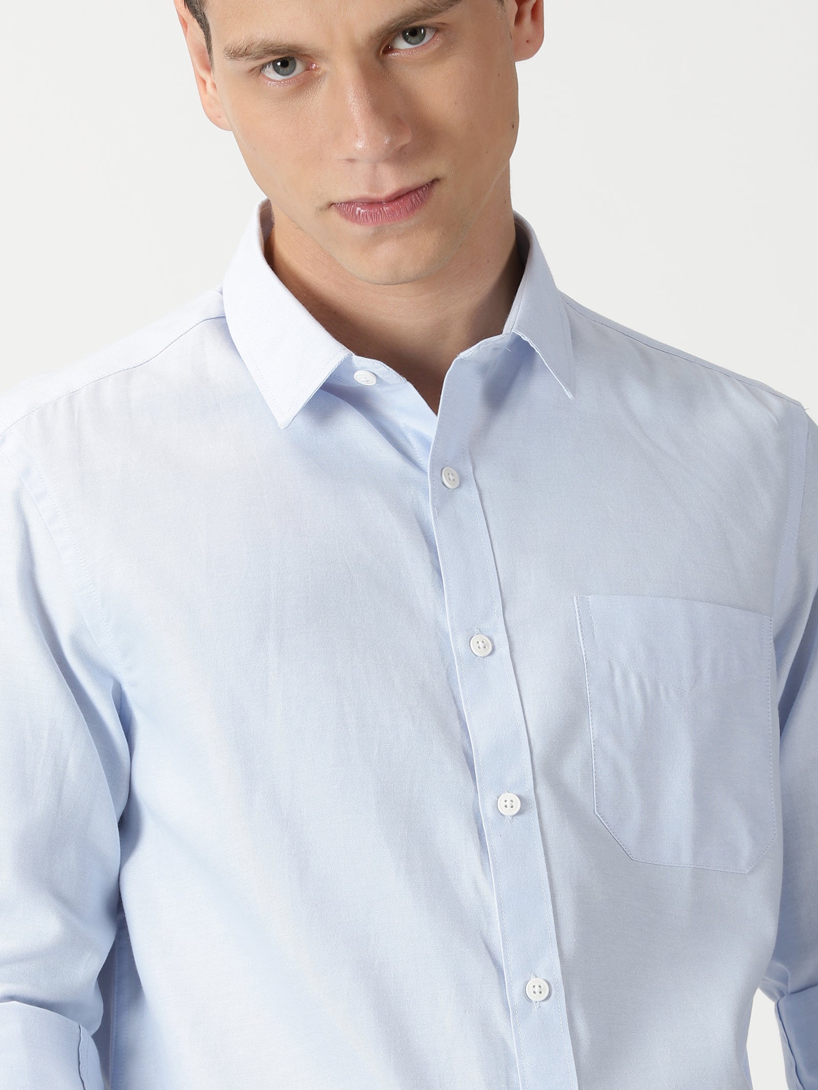 MEN'S  BLUE PLAIN SLIM FIT SHIRT