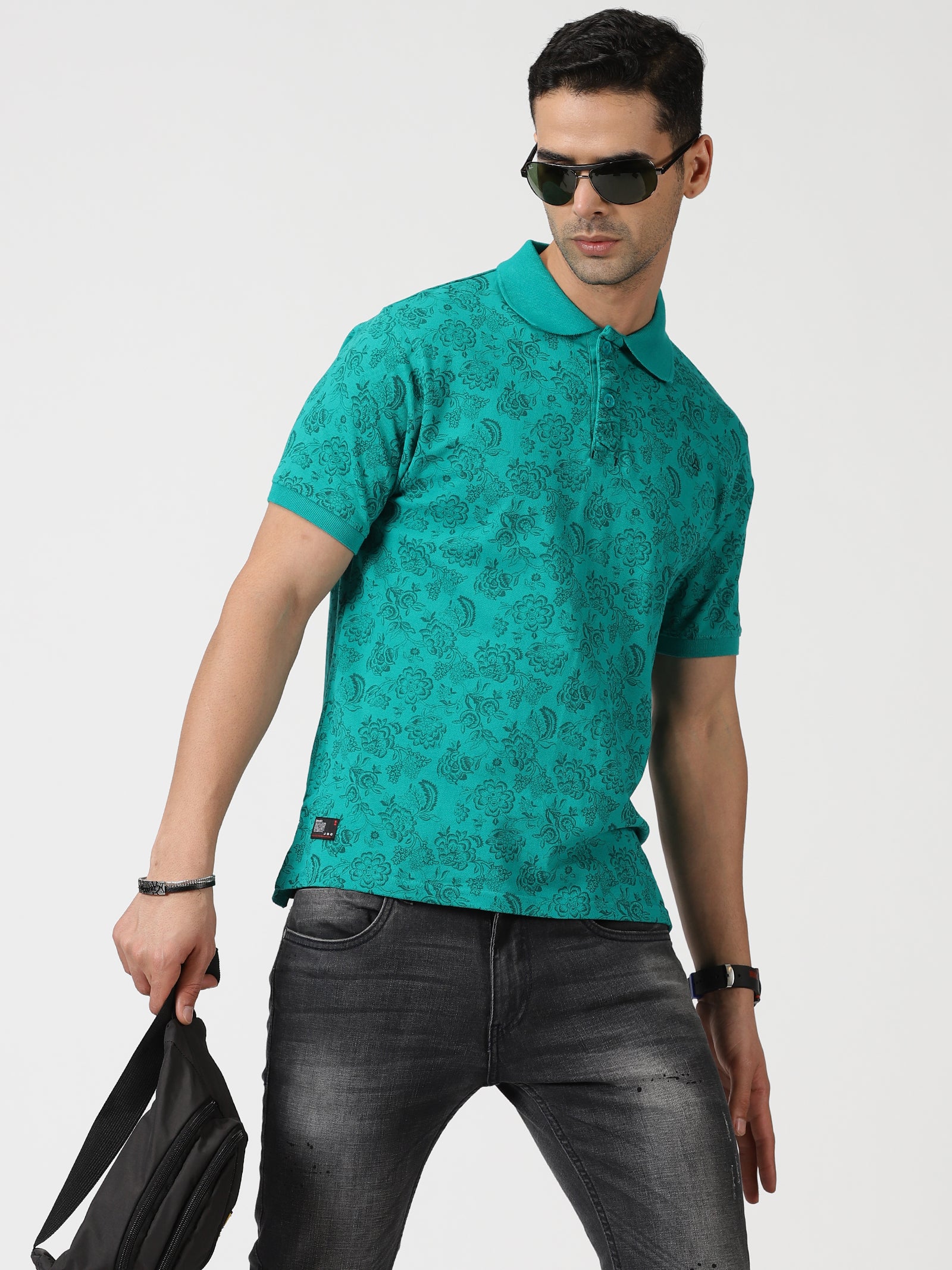 MEN'S LT GREEN PRINT SLIM FIT T SHIRT