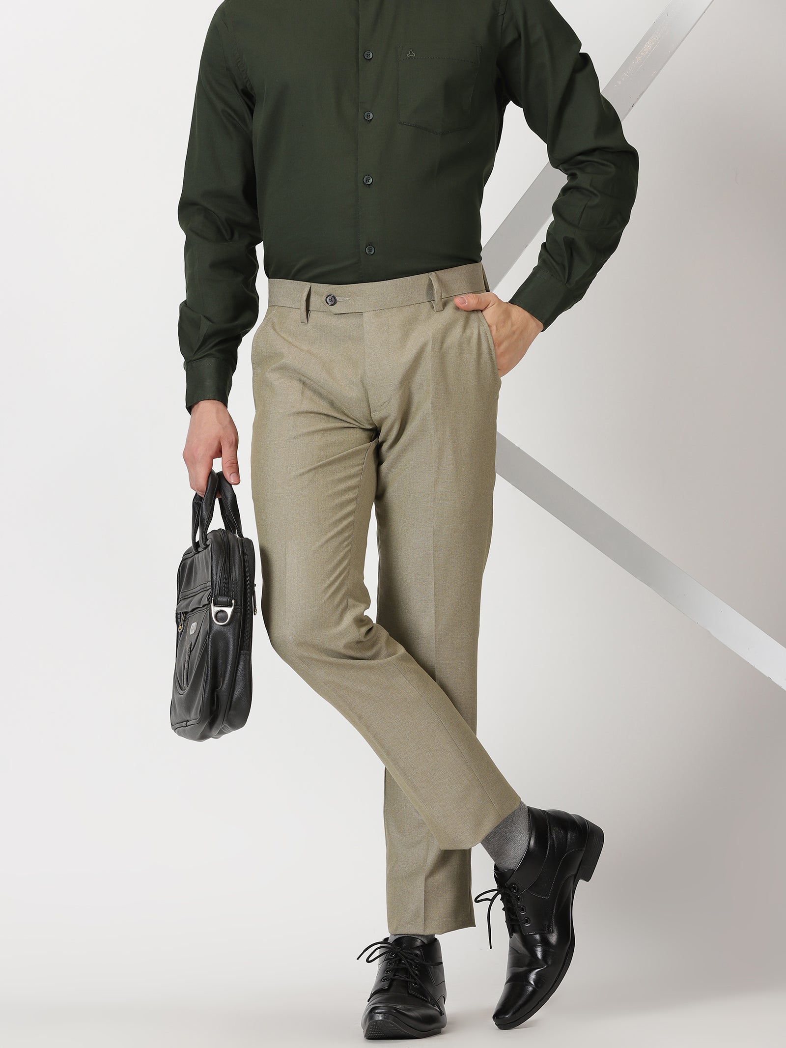 Mens Green Slim Tapered Fit Trousers