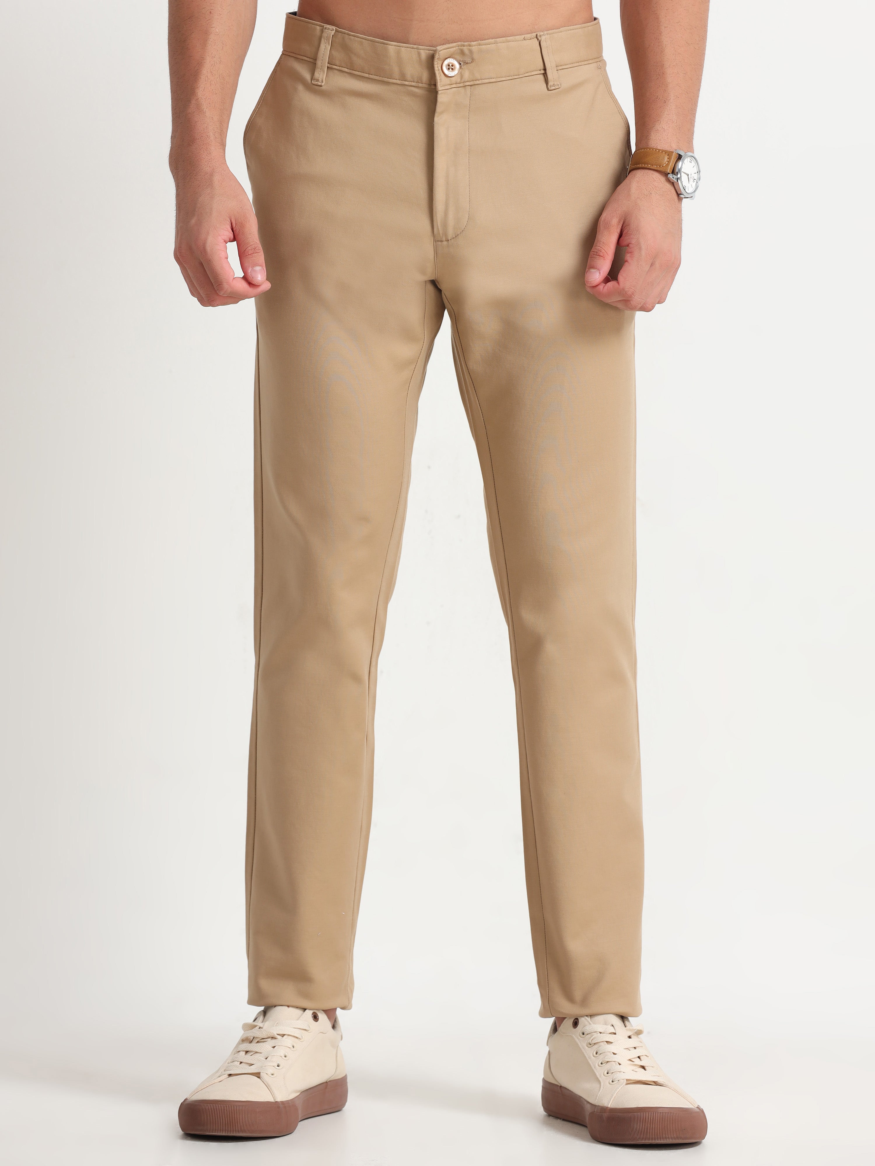 MEN'S KHAKI SOLID SLIM FIT TROUSER