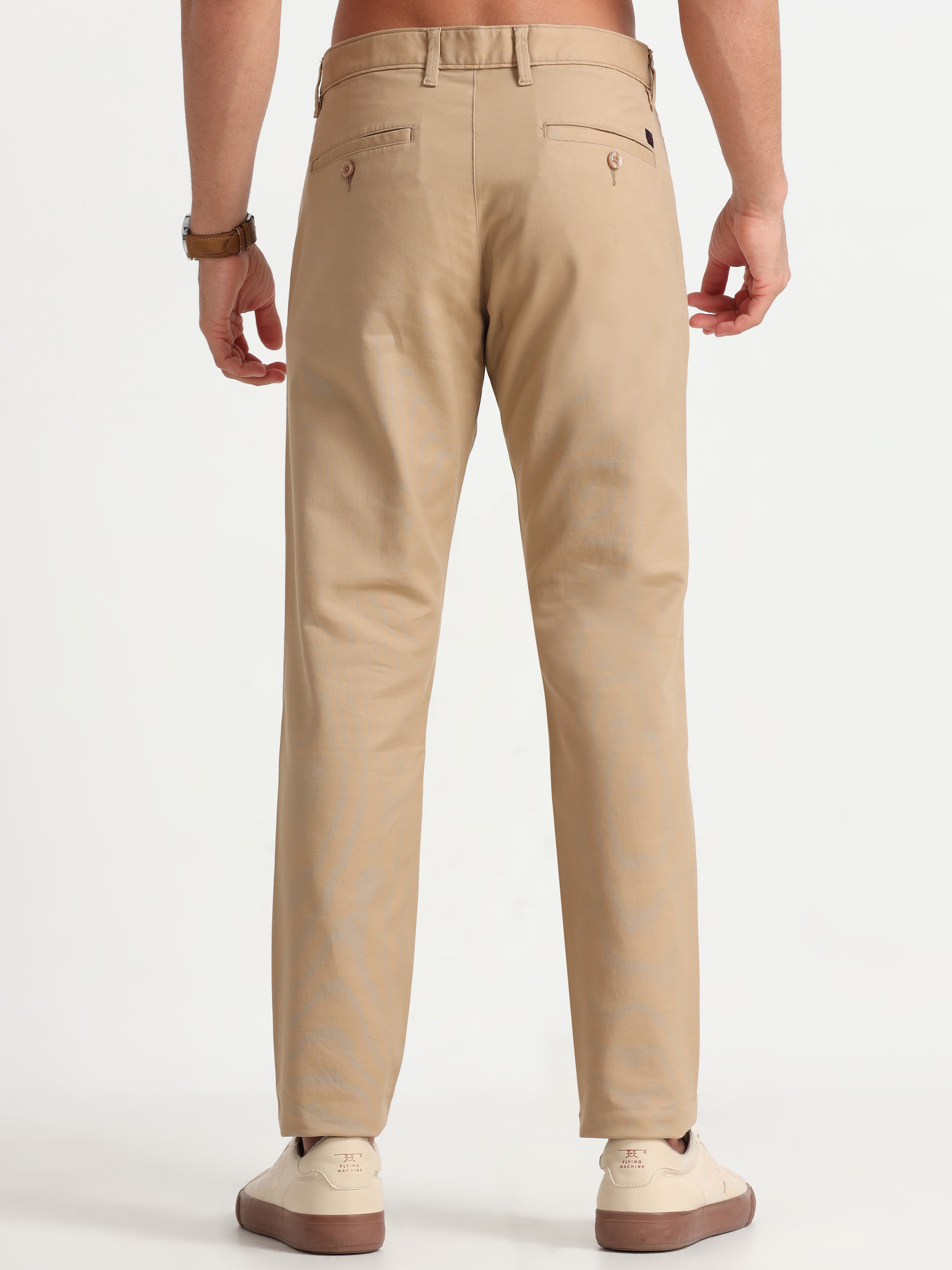 MEN'S KHAKI SOLID SLIM FIT TROUSER