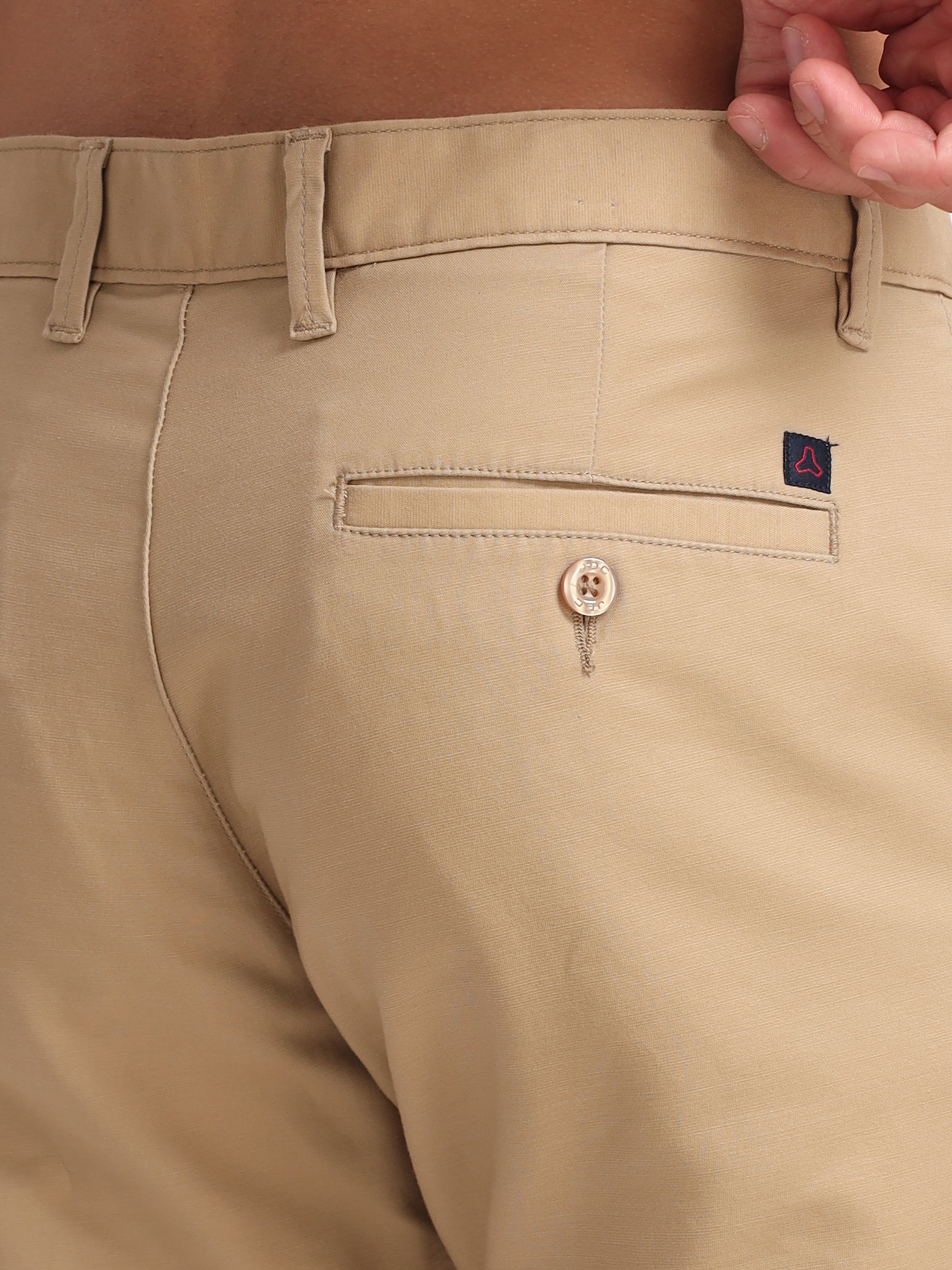 MEN'S KHAKI SOLID SLIM FIT TROUSER