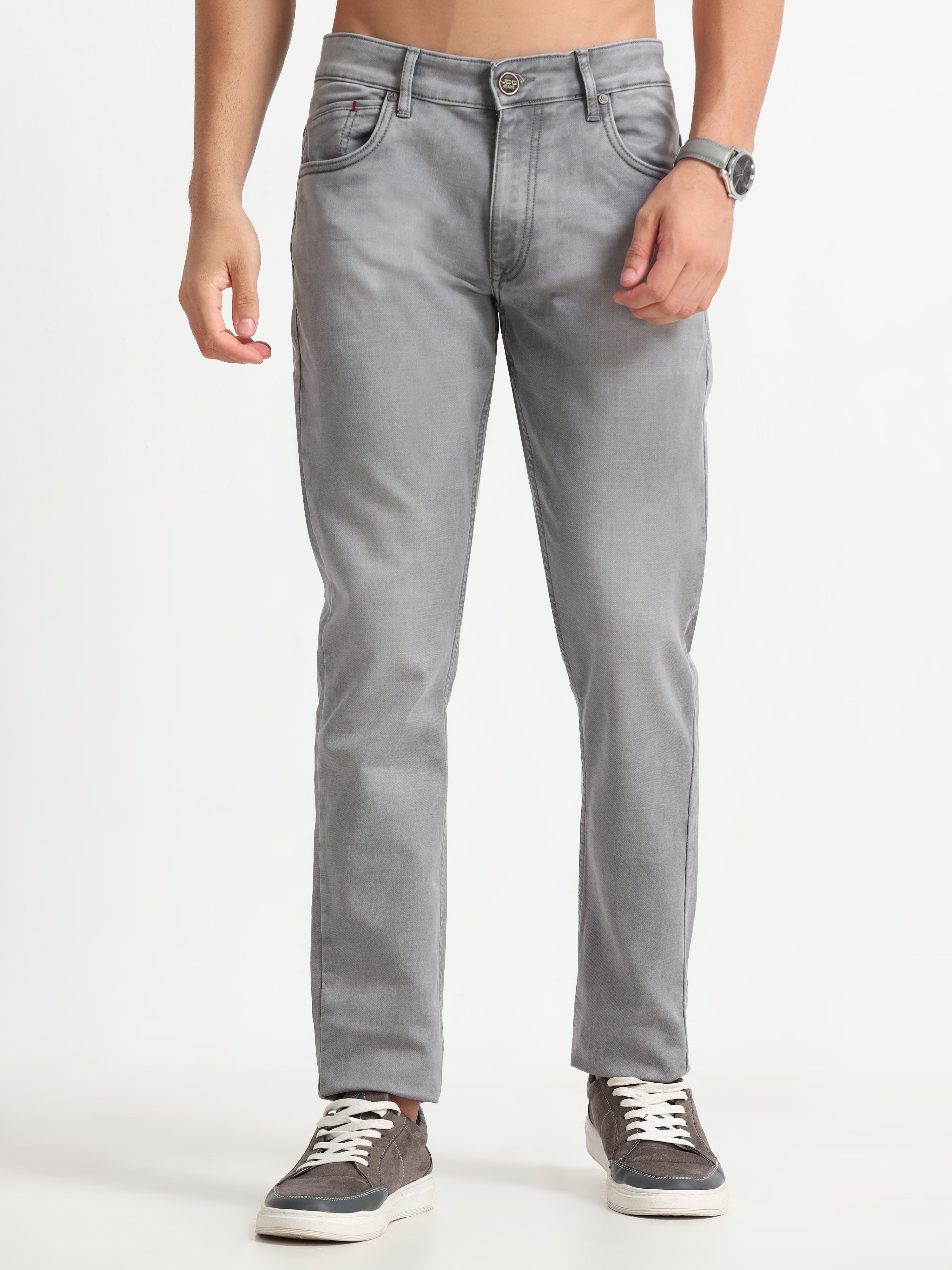 MEN'S  GREY SOLID SLIM FIT JEANS