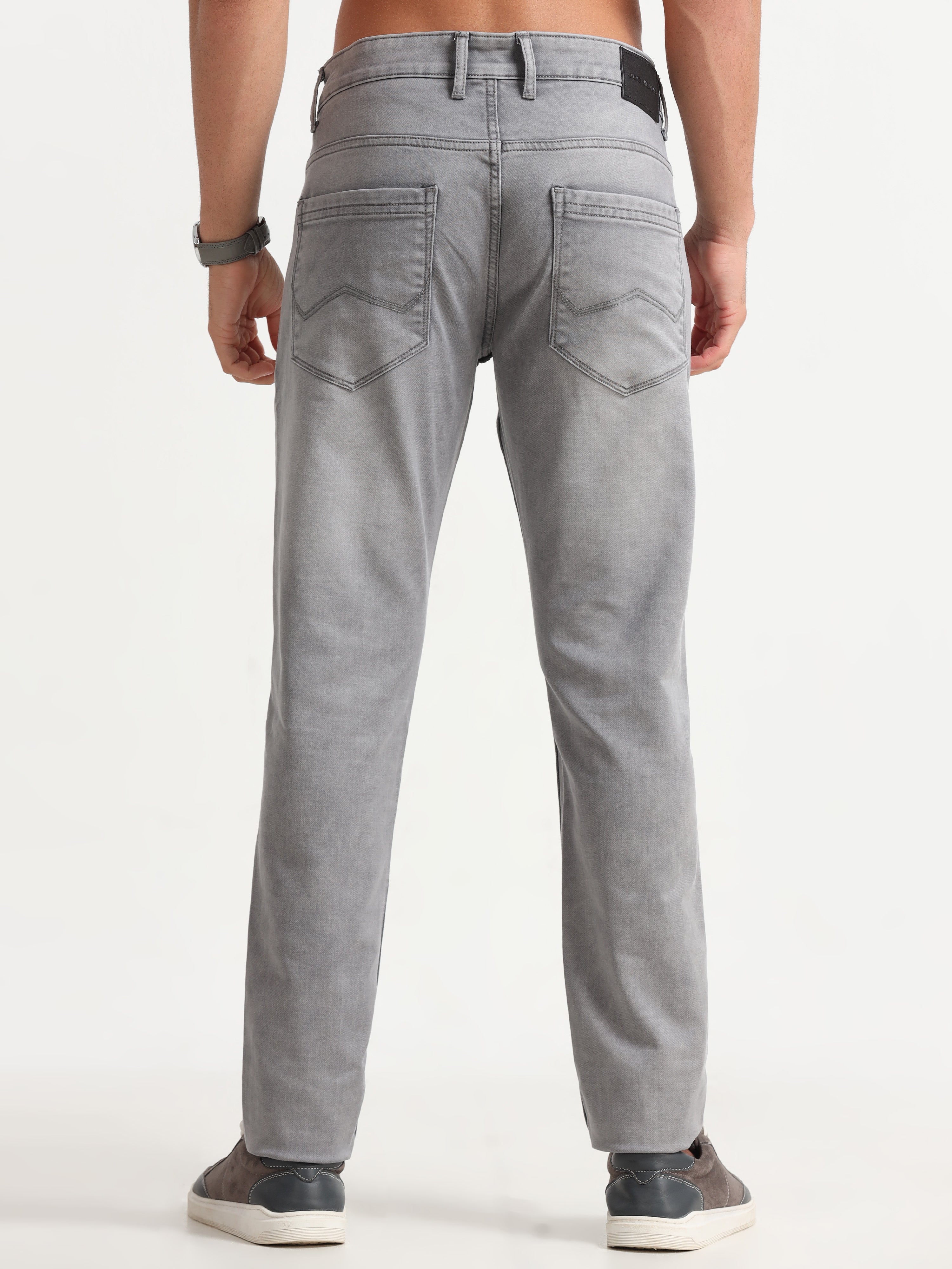 MEN'S  GREY SOLID SLIM FIT JEANS