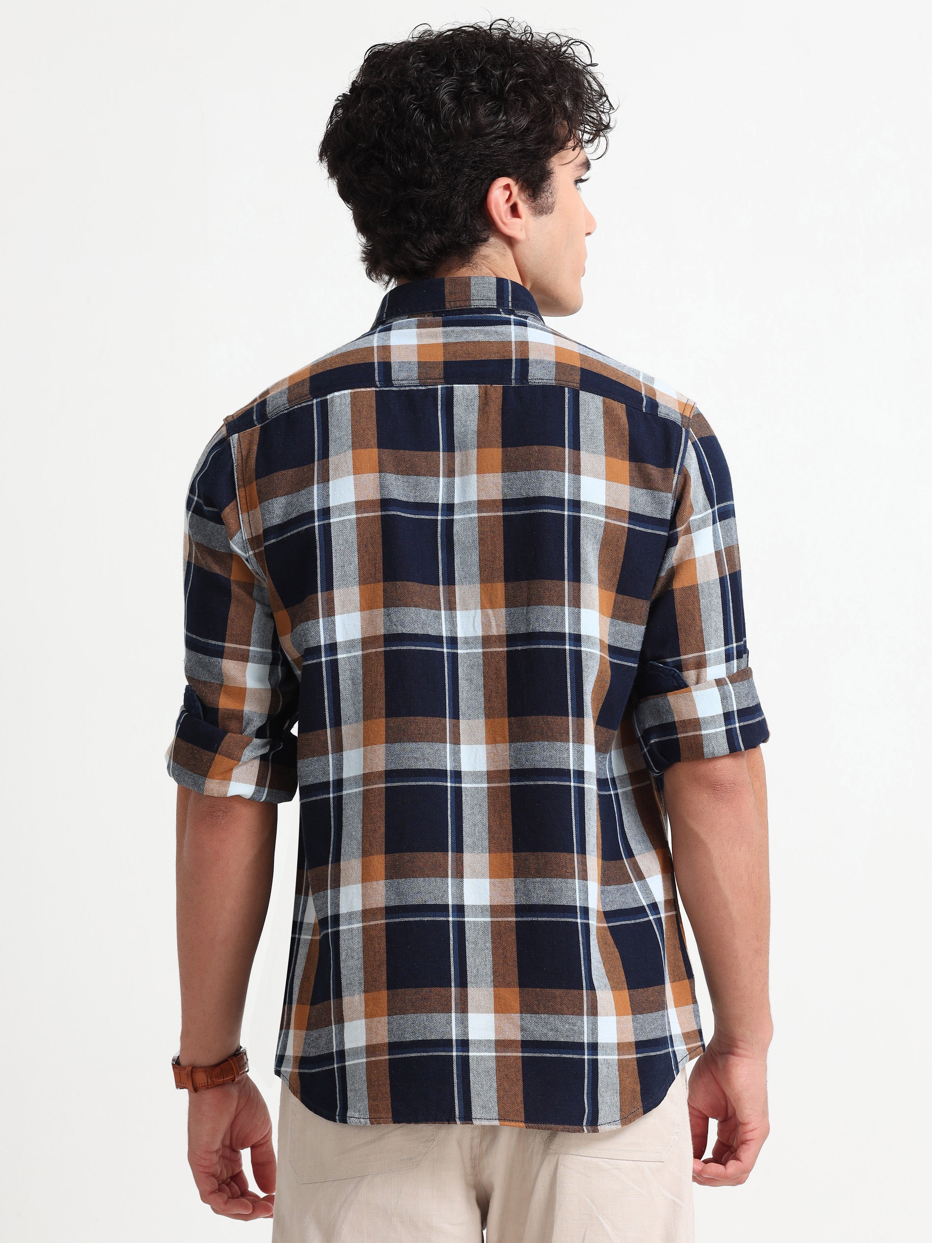 MEN'S DK.KHAKI CHECKED  SLIM FIT SHIRT