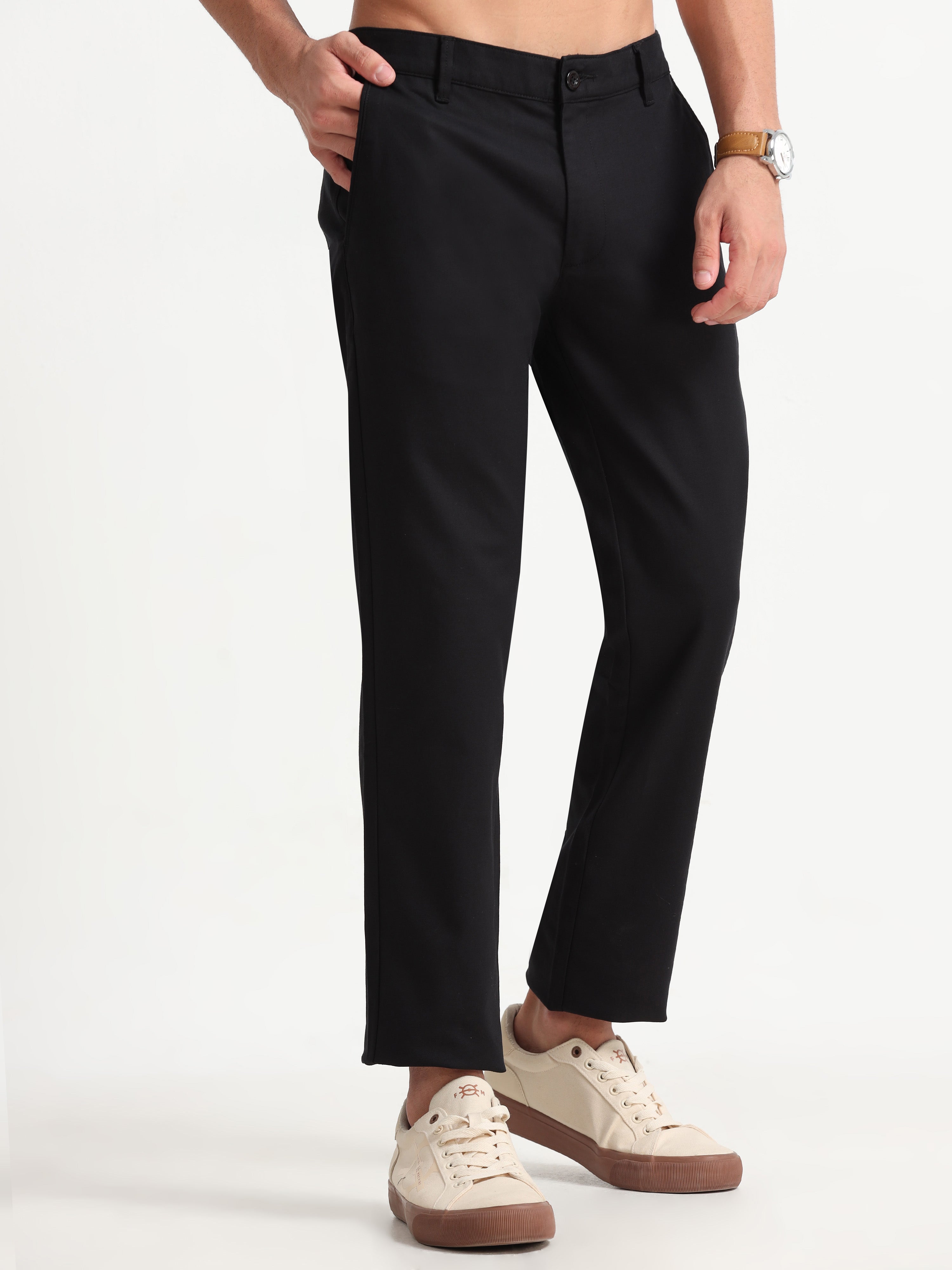 MEN'S BLACK SOLID SLIM FIT TROUSER