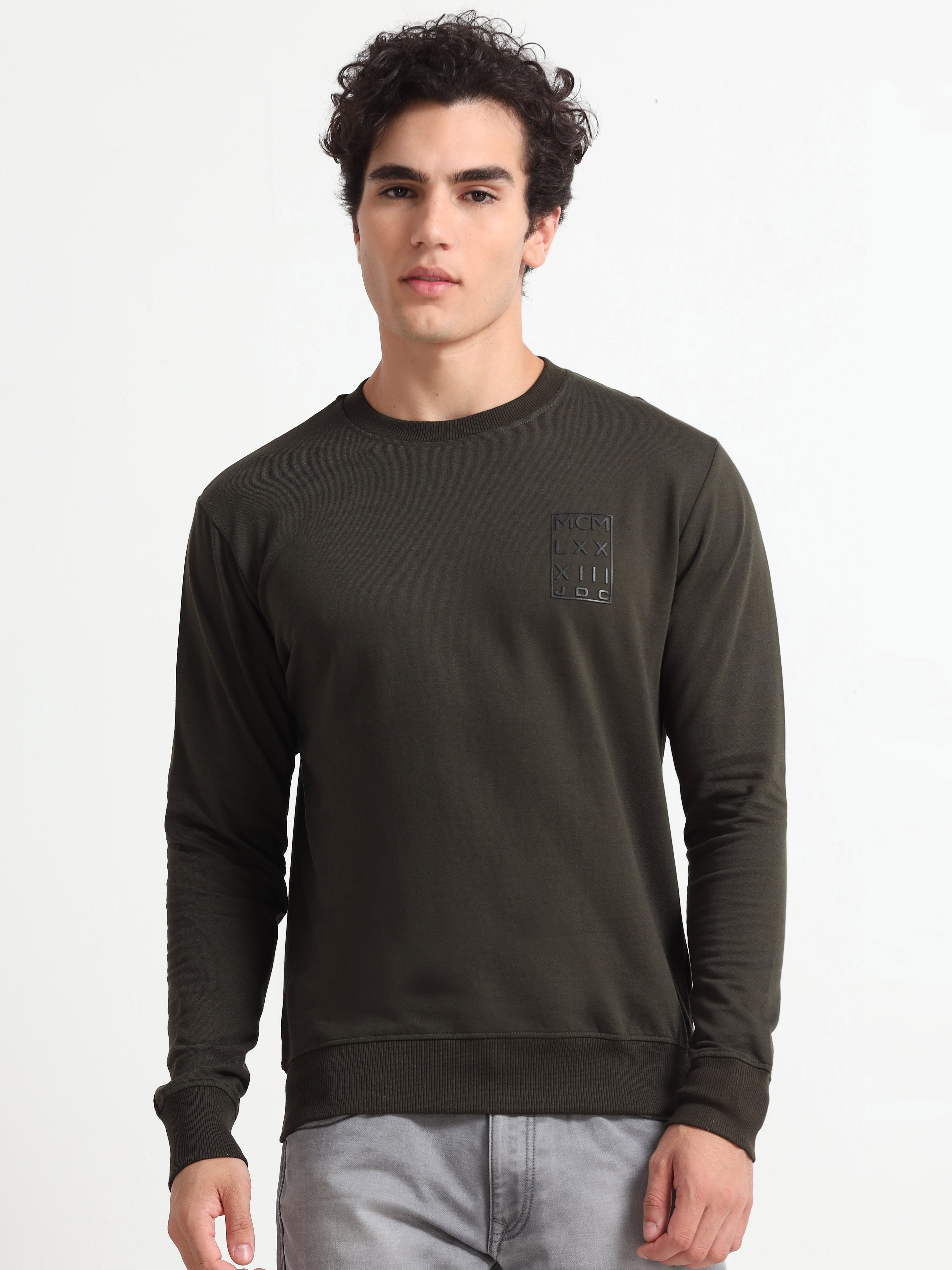 MEN'S OLIVE SLIM FIT SWEAT SHIRT