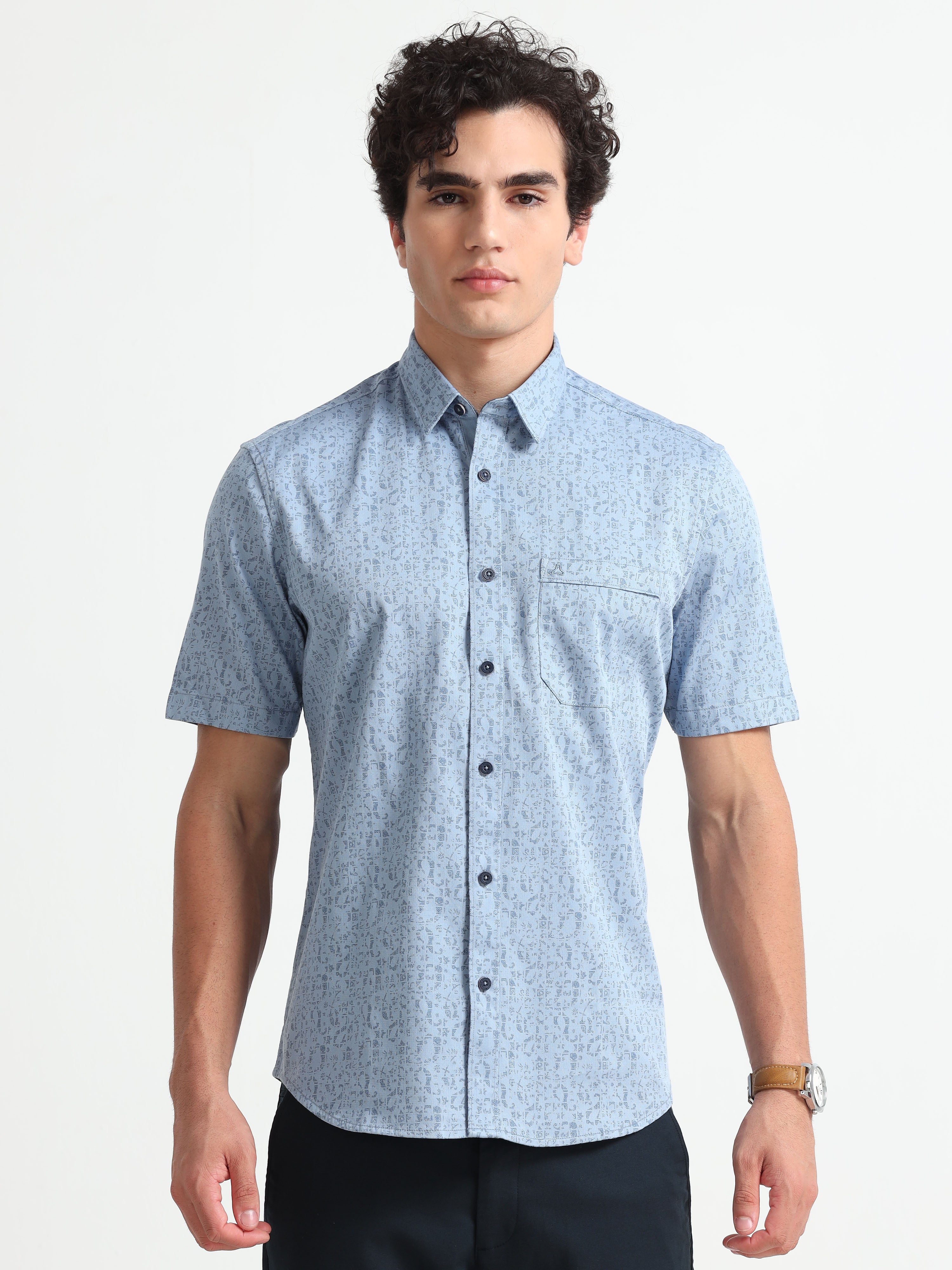 MEN'S BLUE PRINT SLIM FIT SHIRT