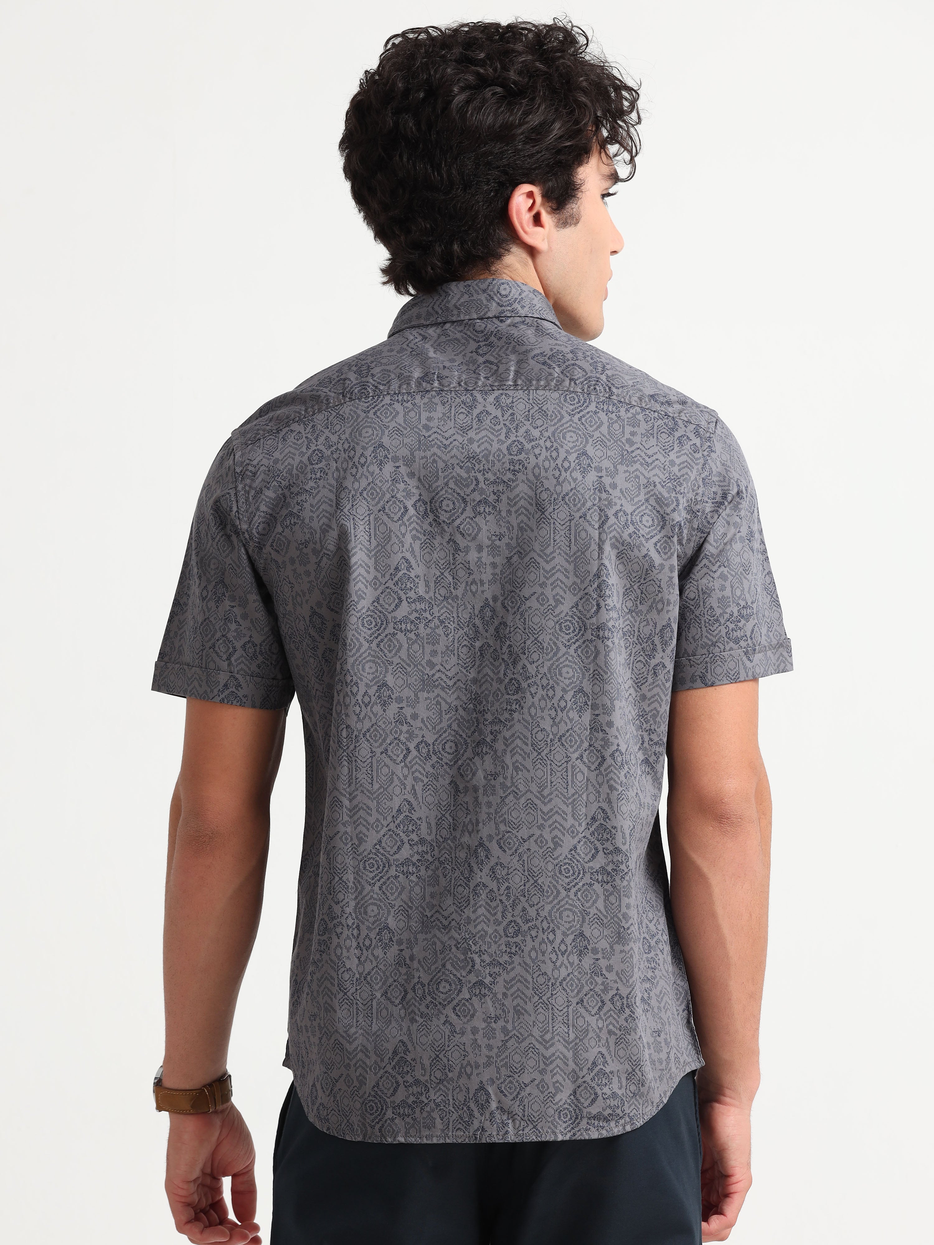 MEN'S DK.GREY PRINT SLIM FIT SHIRT