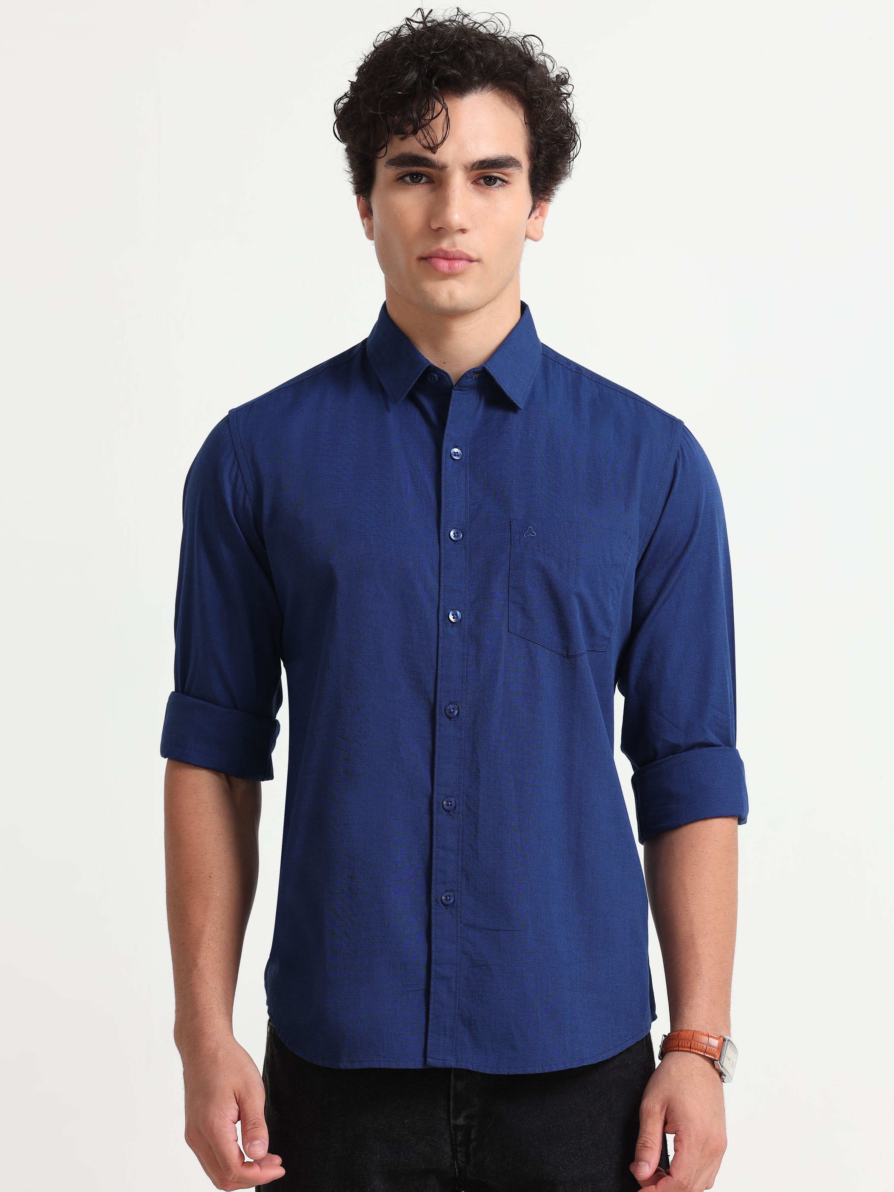 MEN'S NAVY SOLID SLIM FIT SHIRT