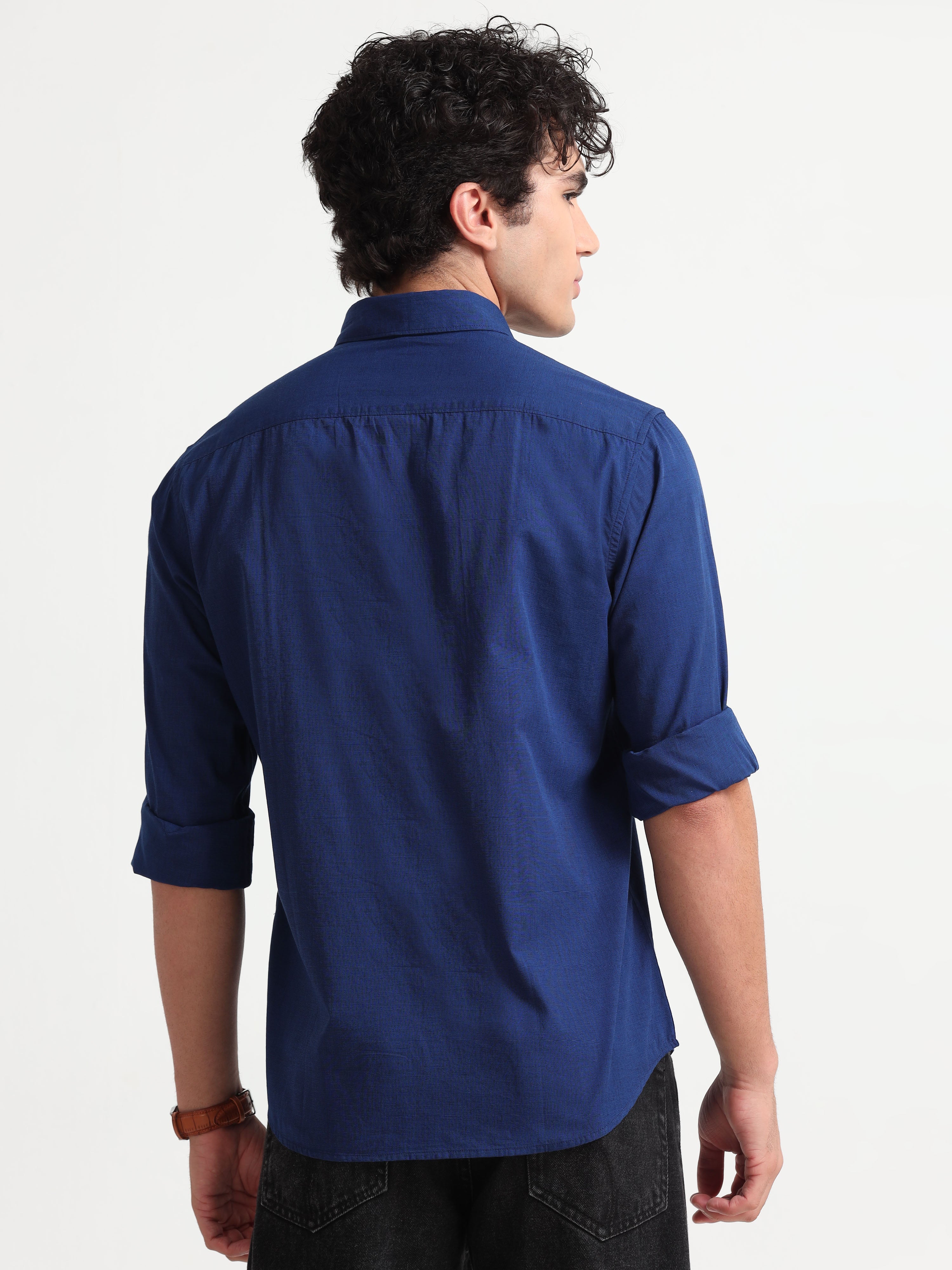 MEN'S NAVY SOLID SLIM FIT SHIRT