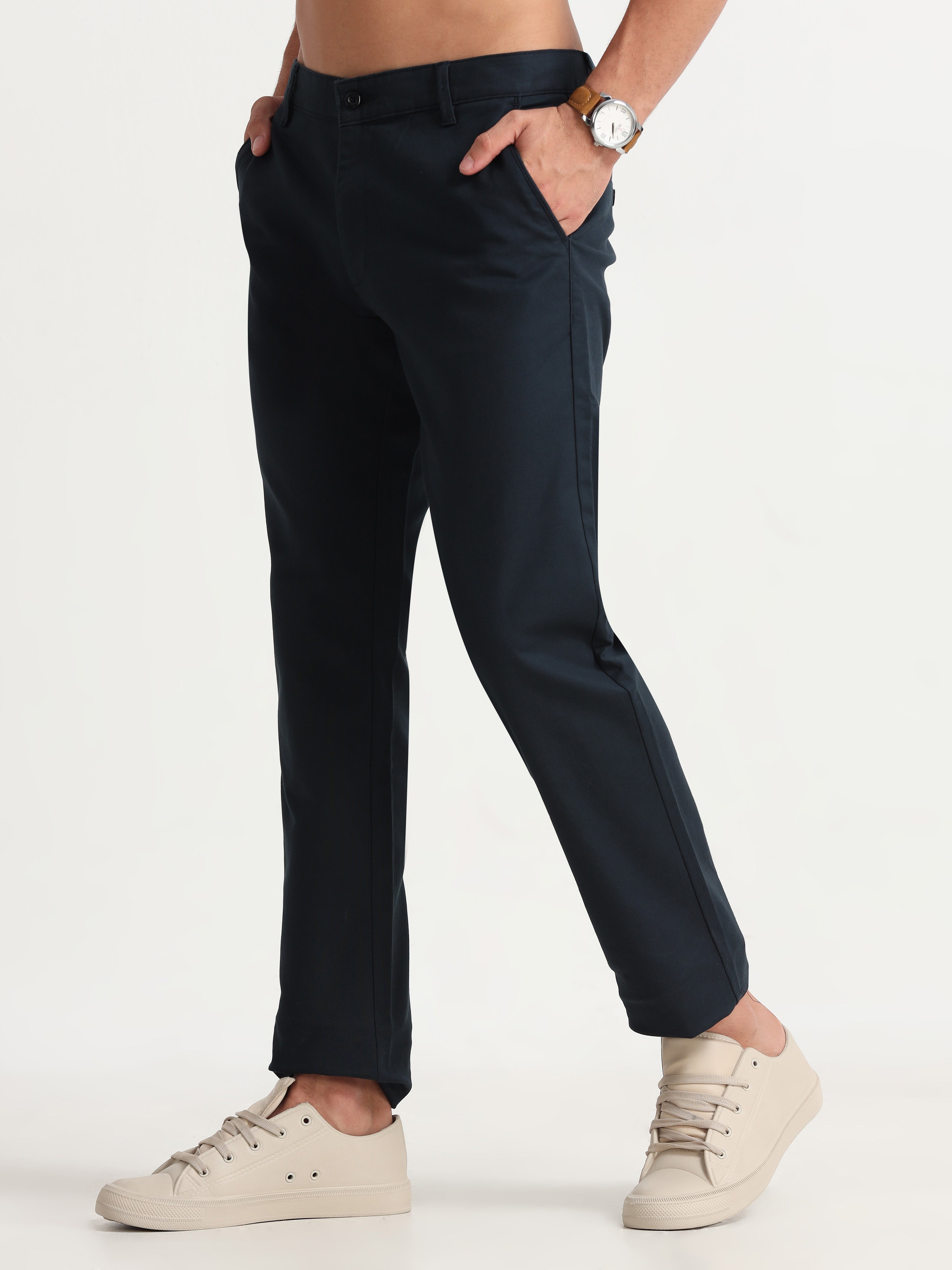 MEN'S NAVY SOLID SLIM FIT TROUSER