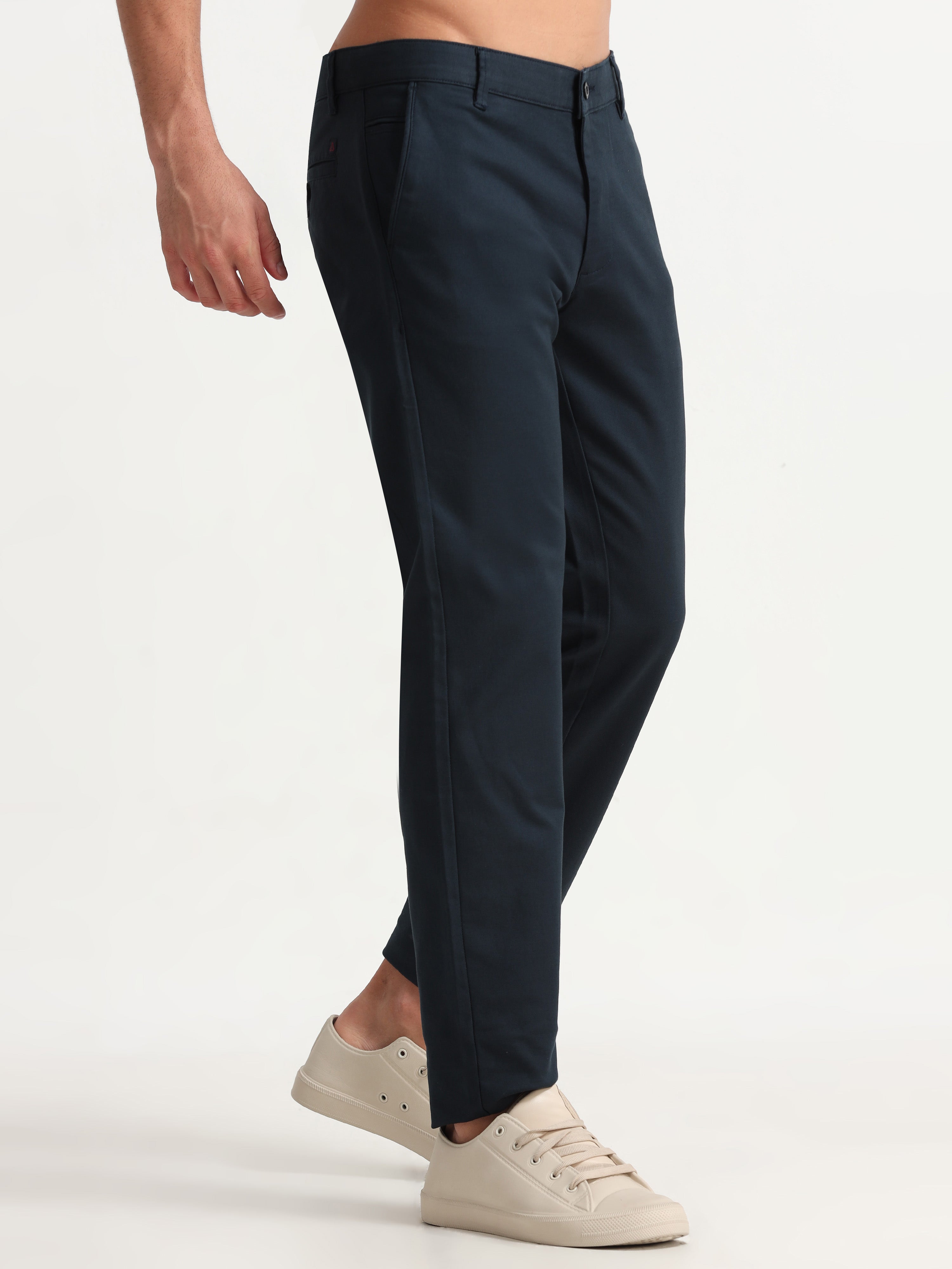 MEN'S NAVY SOLID SLIM FIT TROUSER