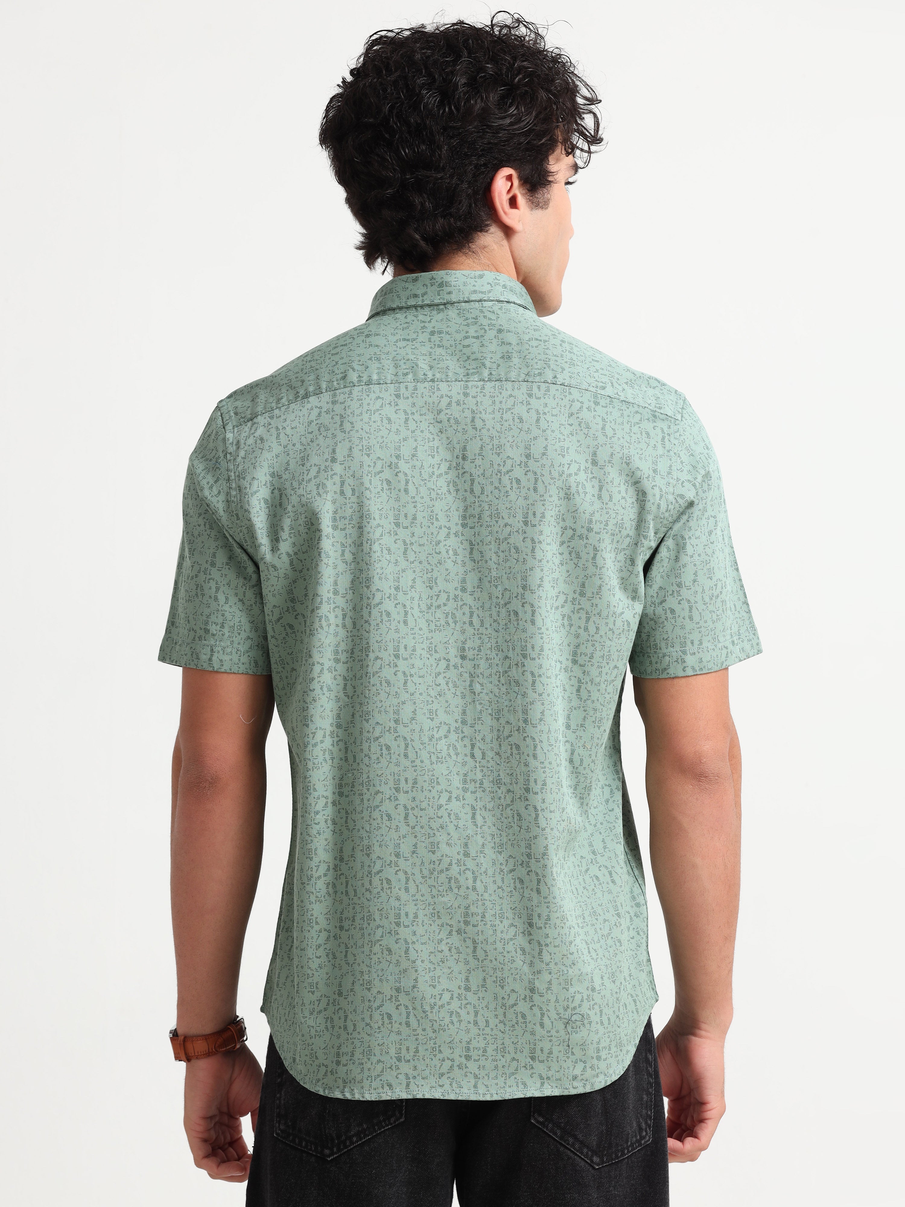 MEN'S GREEN PRINT SLIM FIT SHIRT