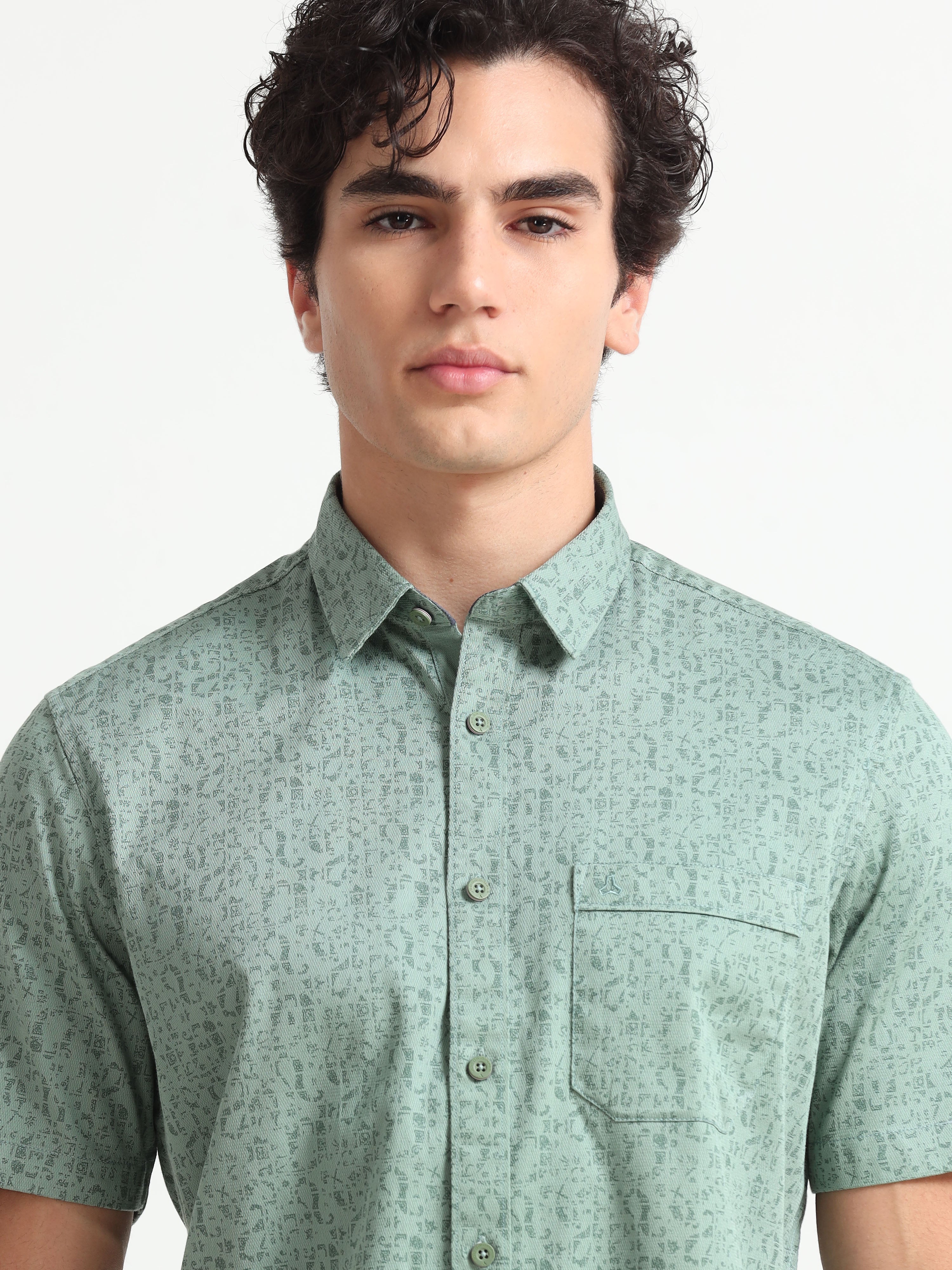 MEN'S GREEN PRINT SLIM FIT SHIRT