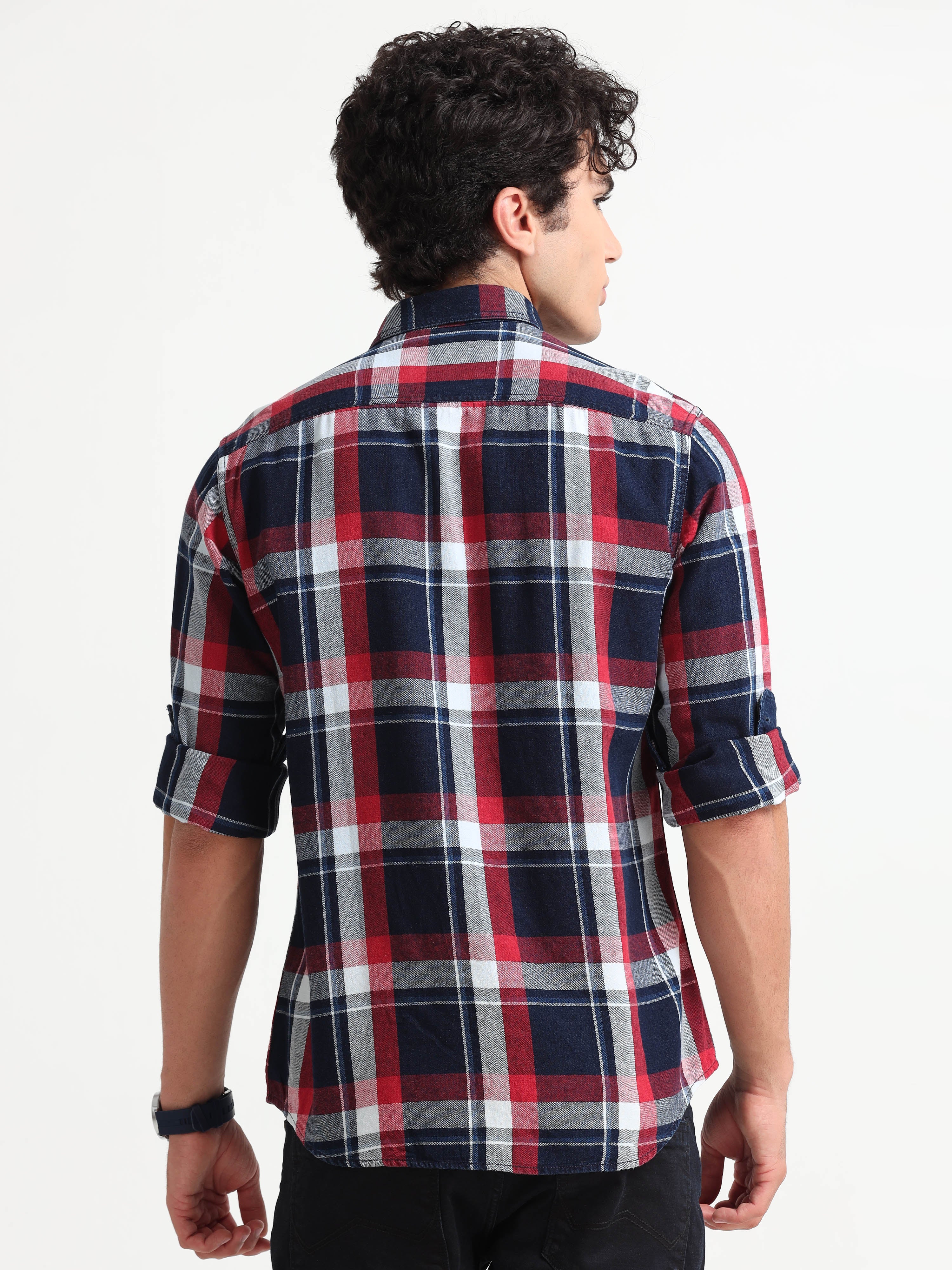 MEN'S RED CHECKS SLIM FIT SHIRT