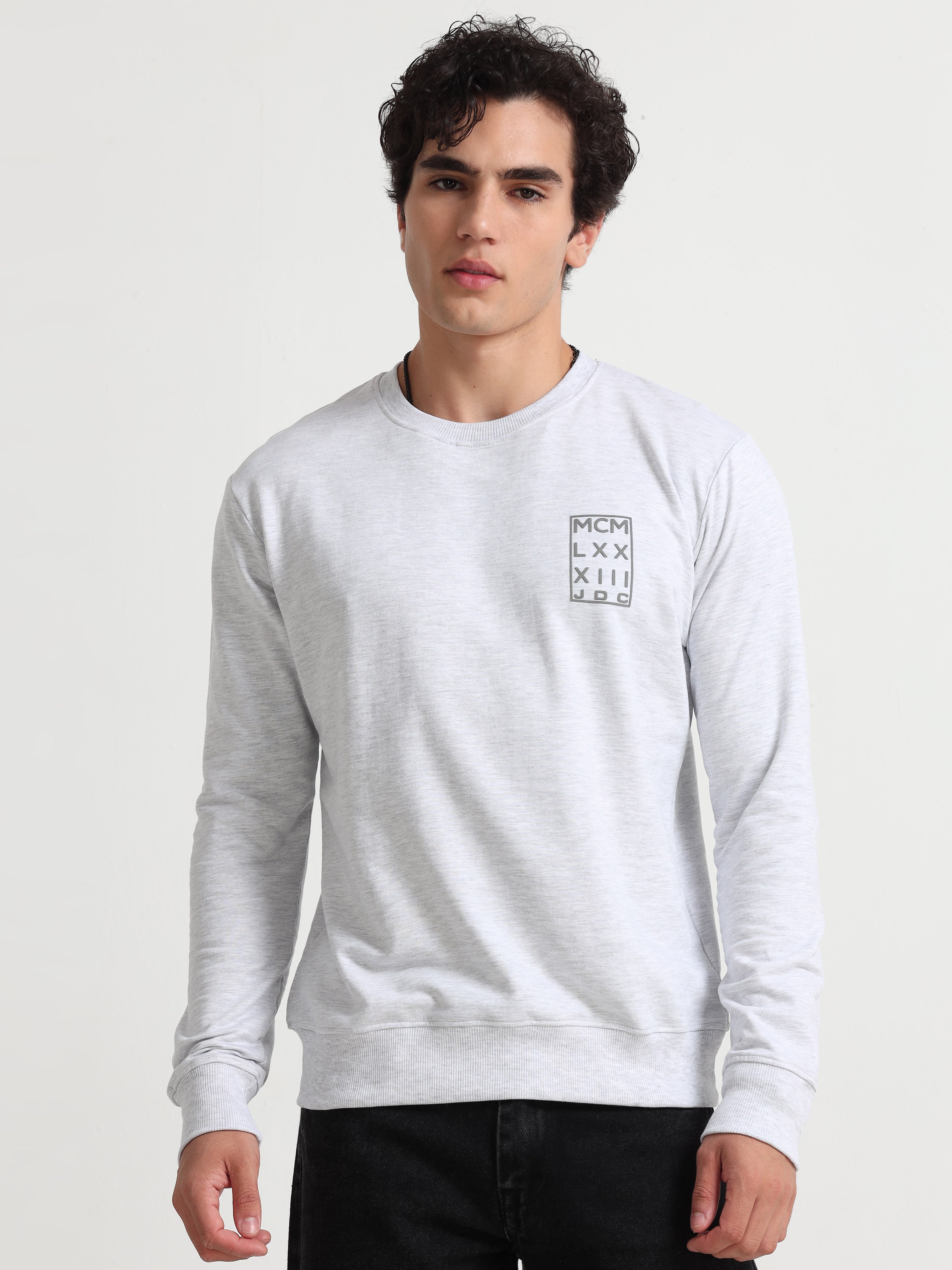 MEN'S ECRU MELANGE SLIM FIT SWEAT SHIRT