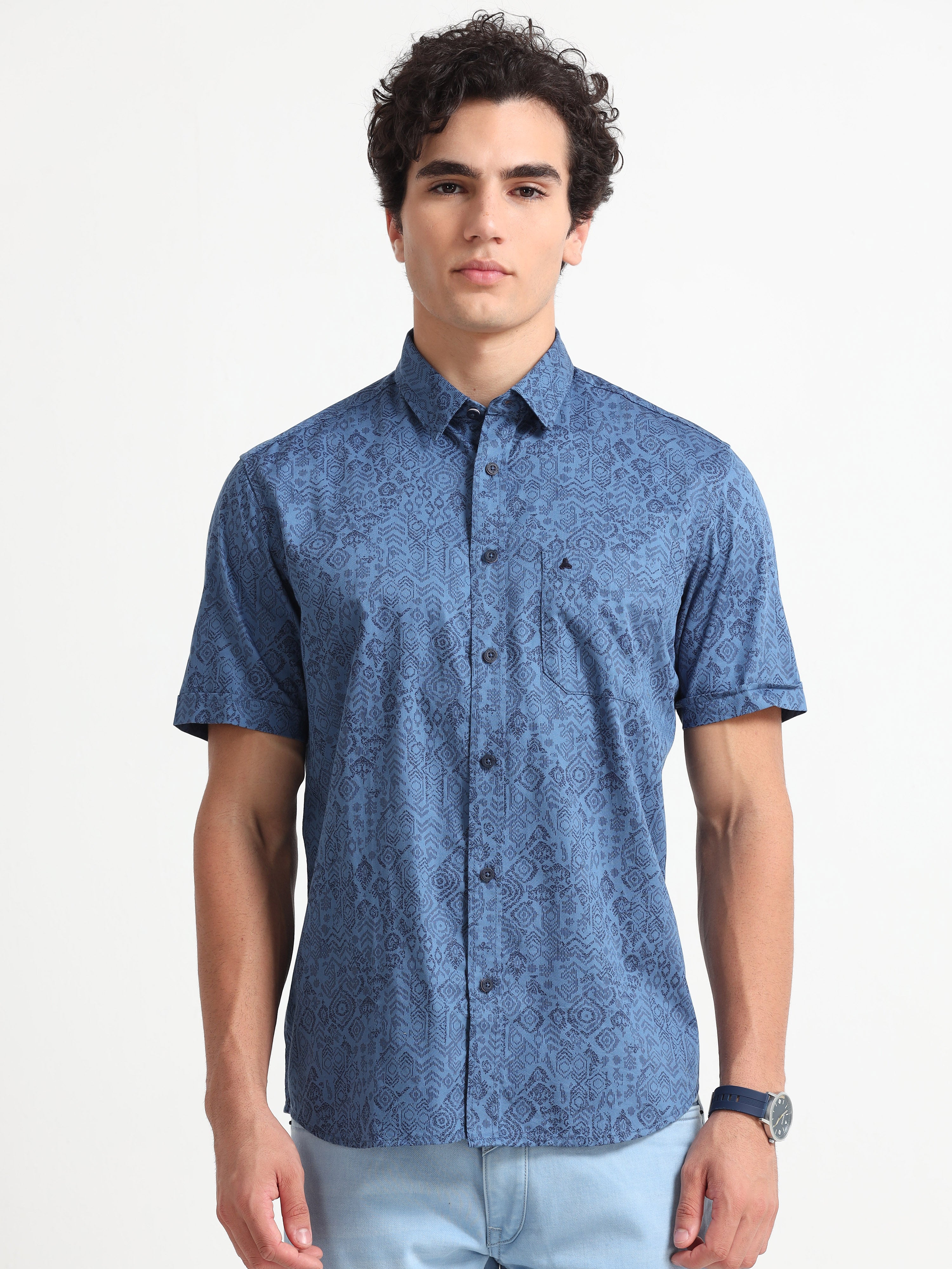 MEN'S DK.BLUE PRINT SLIM FIT SHIRT