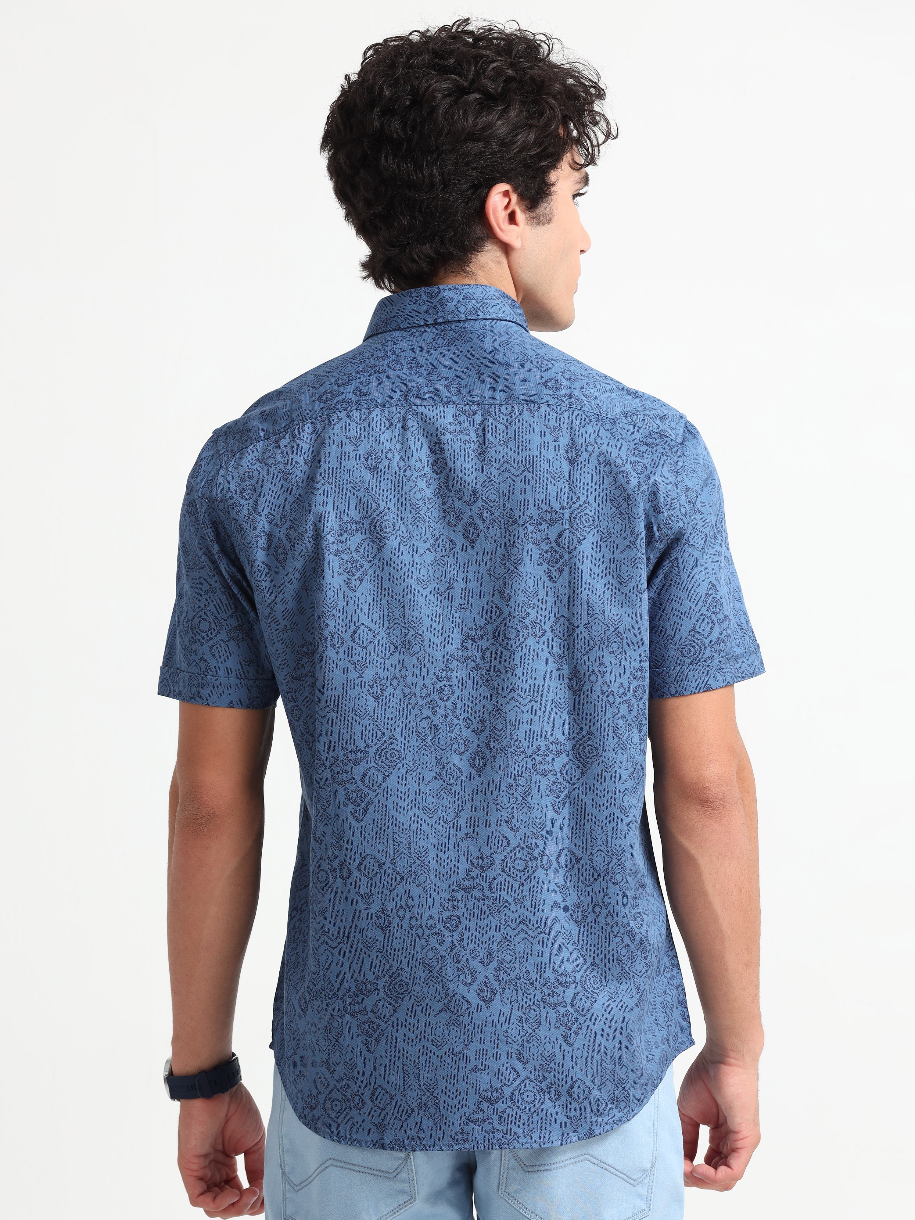 MEN'S DK.BLUE PRINT SLIM FIT SHIRT