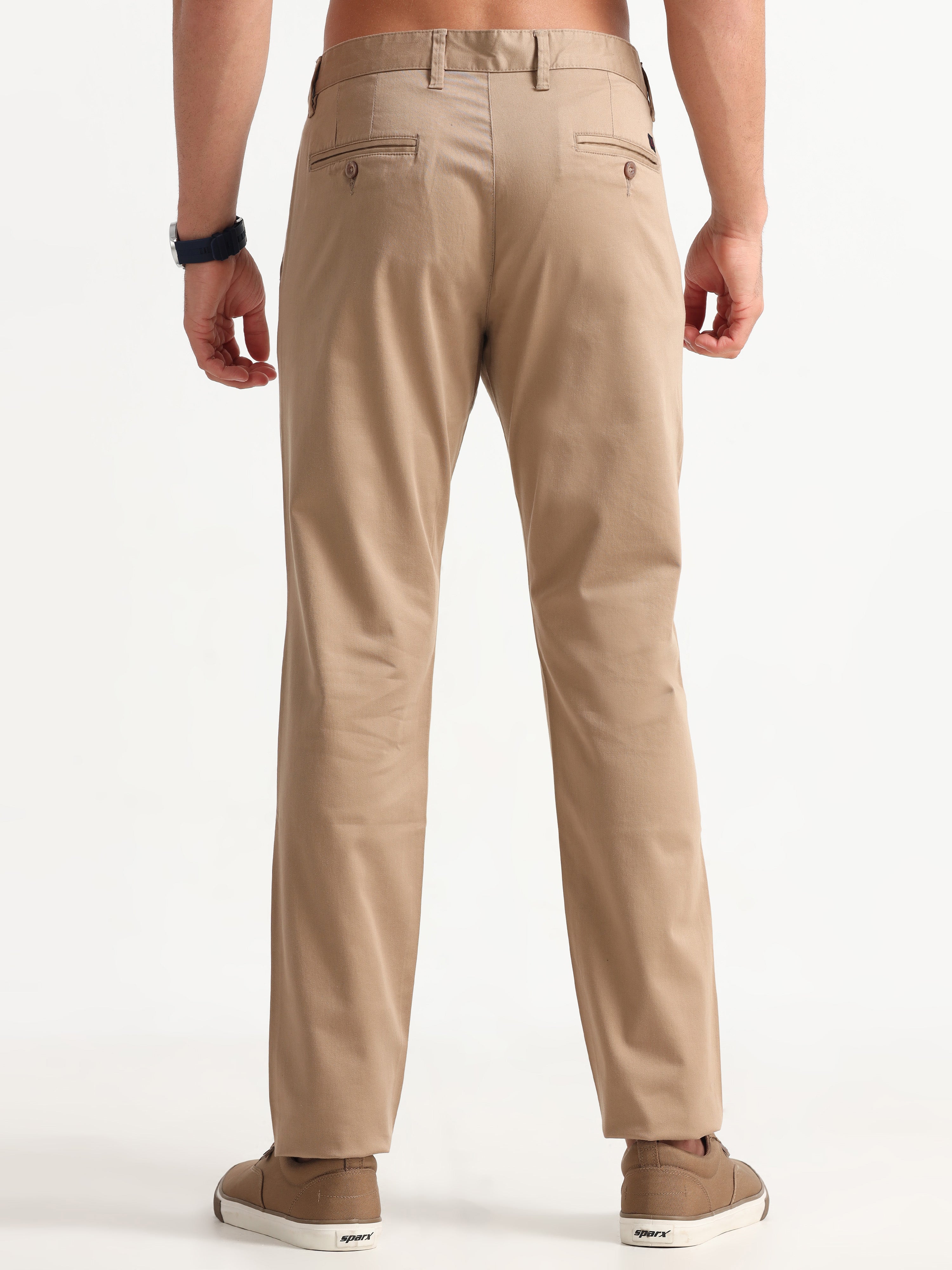 MEN'S DK.BEIGE SOLID SLIM FIT TROUSER