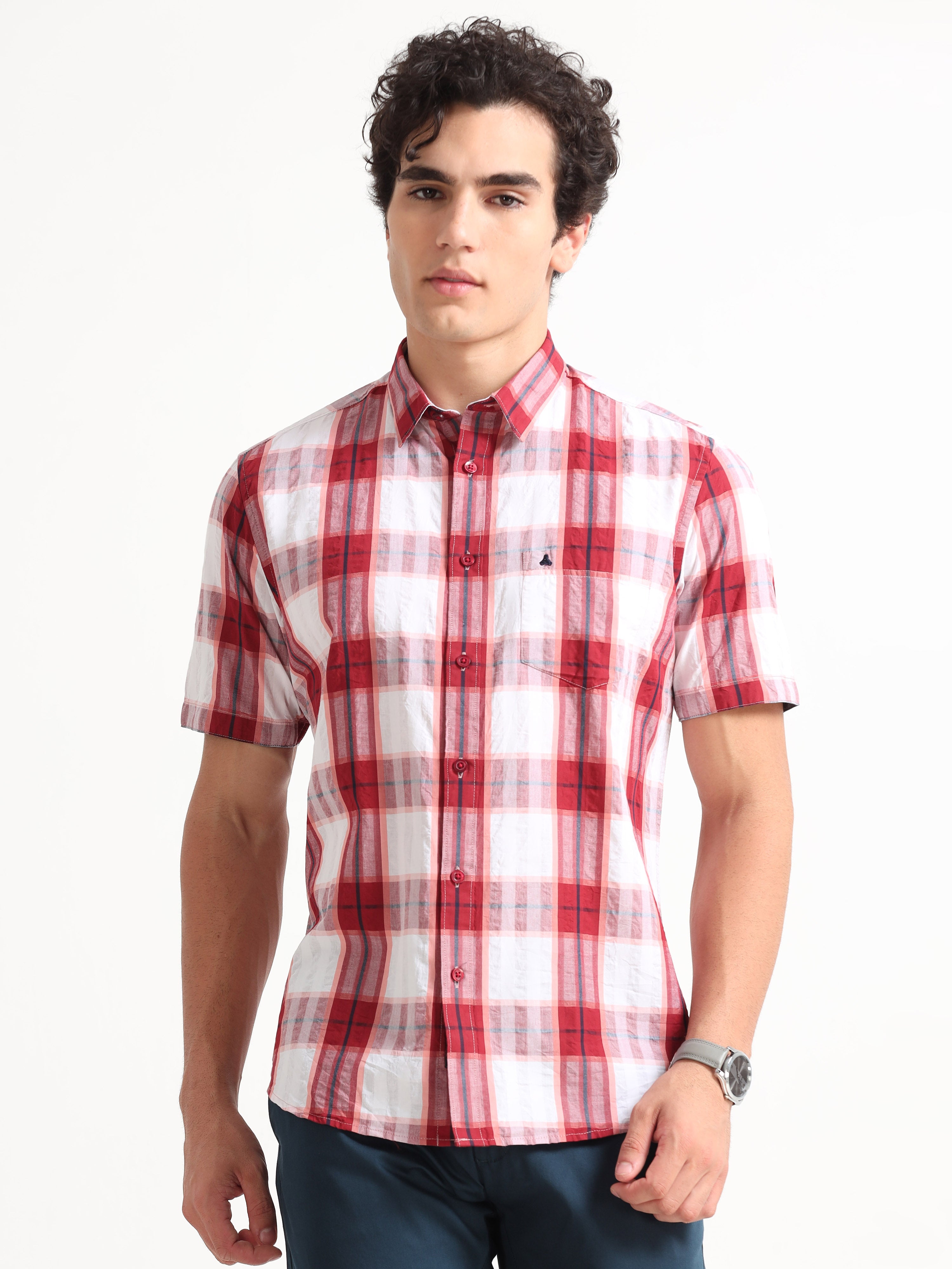 MEN'S MAROON CHECKS SLIM FIT SHIR